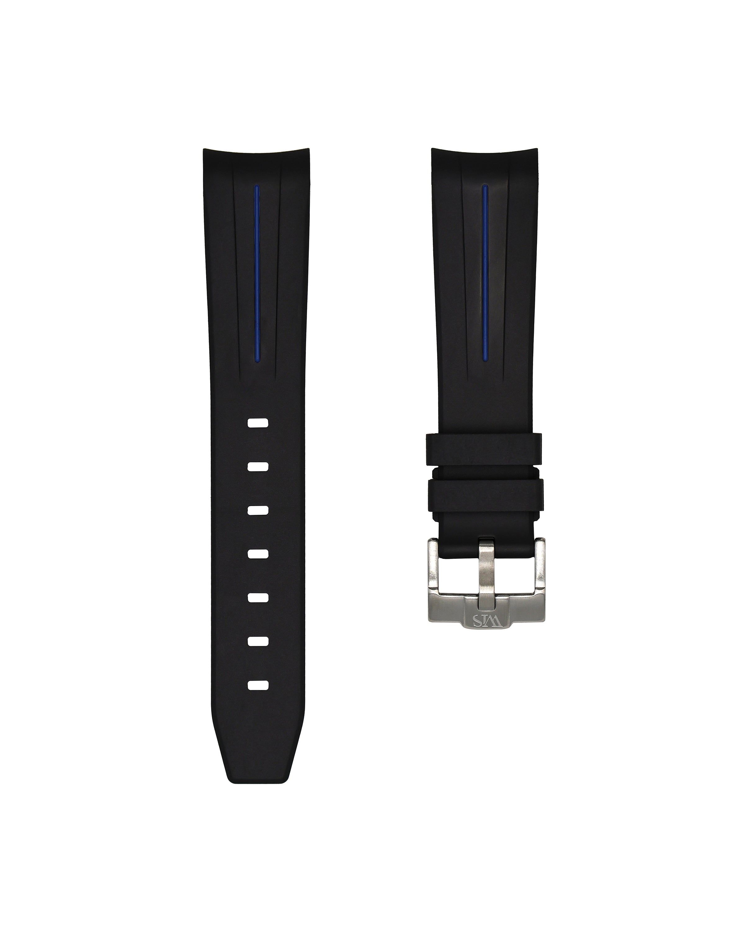 20mm Black Rubber Integrated Watch Strap with Blue Stripe | WIS Watch Straps