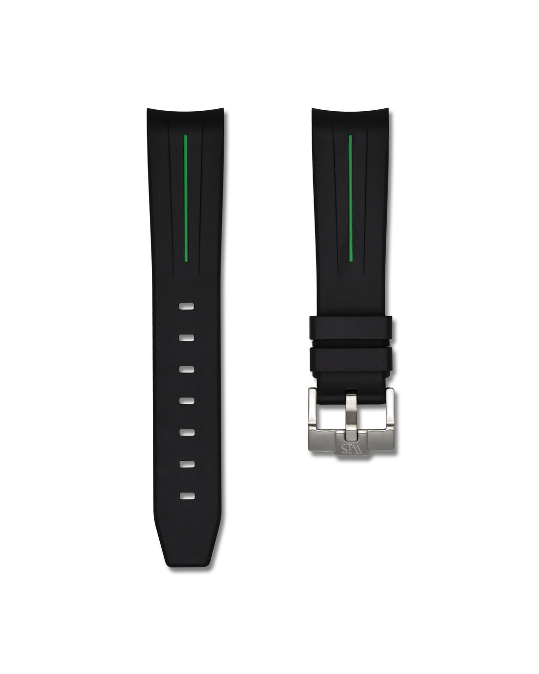 20mm Black Rubber Integrated Watch Strap with Green Stripe | WIS Watch Straps