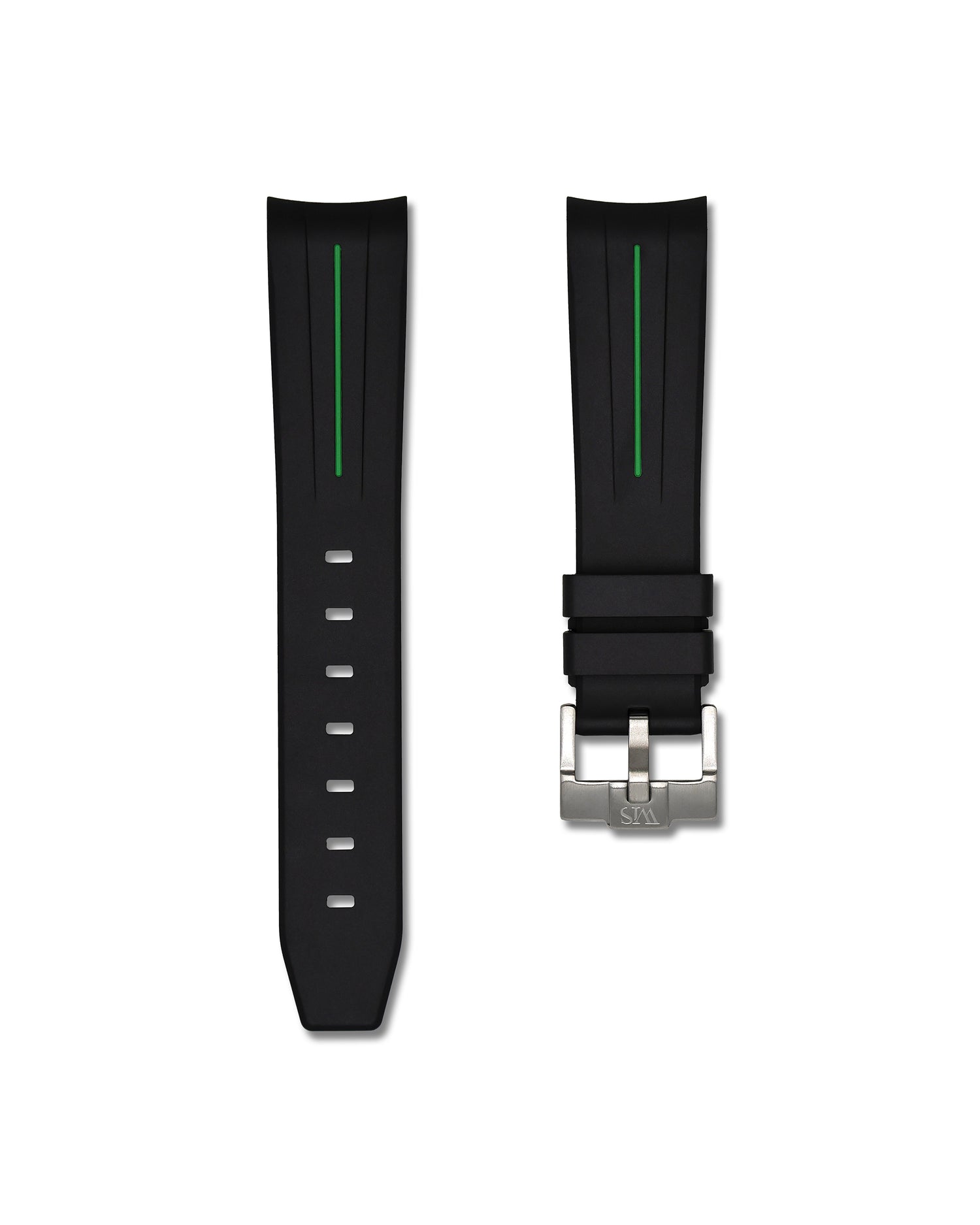 20mm Black Rubber Integrated Watch Strap with Green Stripe | WIS Watch Straps