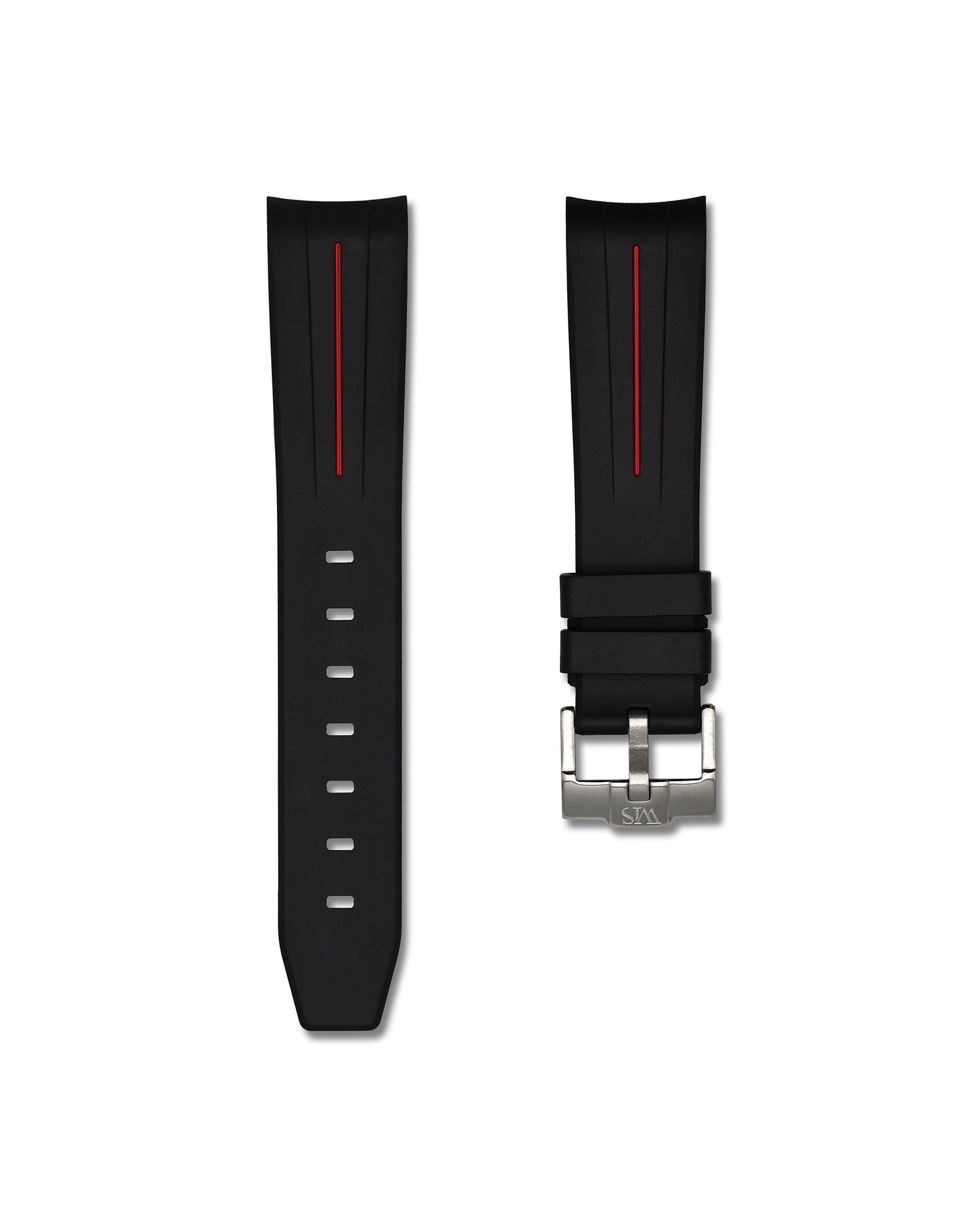 20mm Black Rubber Integrated Watch Strap with Red Stripe | WIS Watch Straps