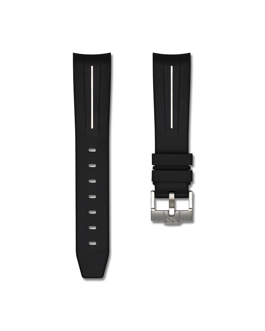 20mm Black Rubber Integrated Watch Strap with White Stripe | WIS Watch Straps