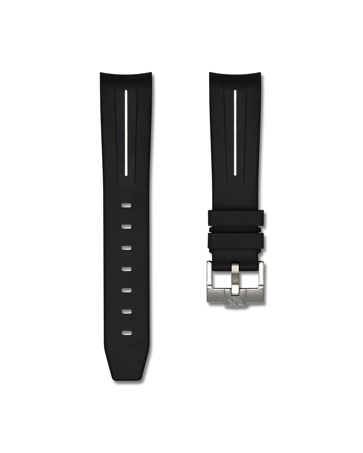20mm Black Rubber Integrated Watch Strap with White Stripe | WIS Watch Straps