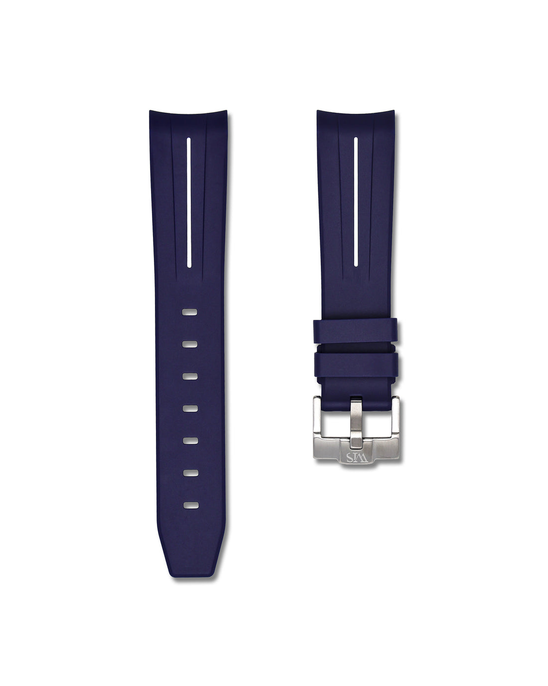20mm Blue Rubber Integrated Watch Strap with White Stripe | WIS Watch Straps