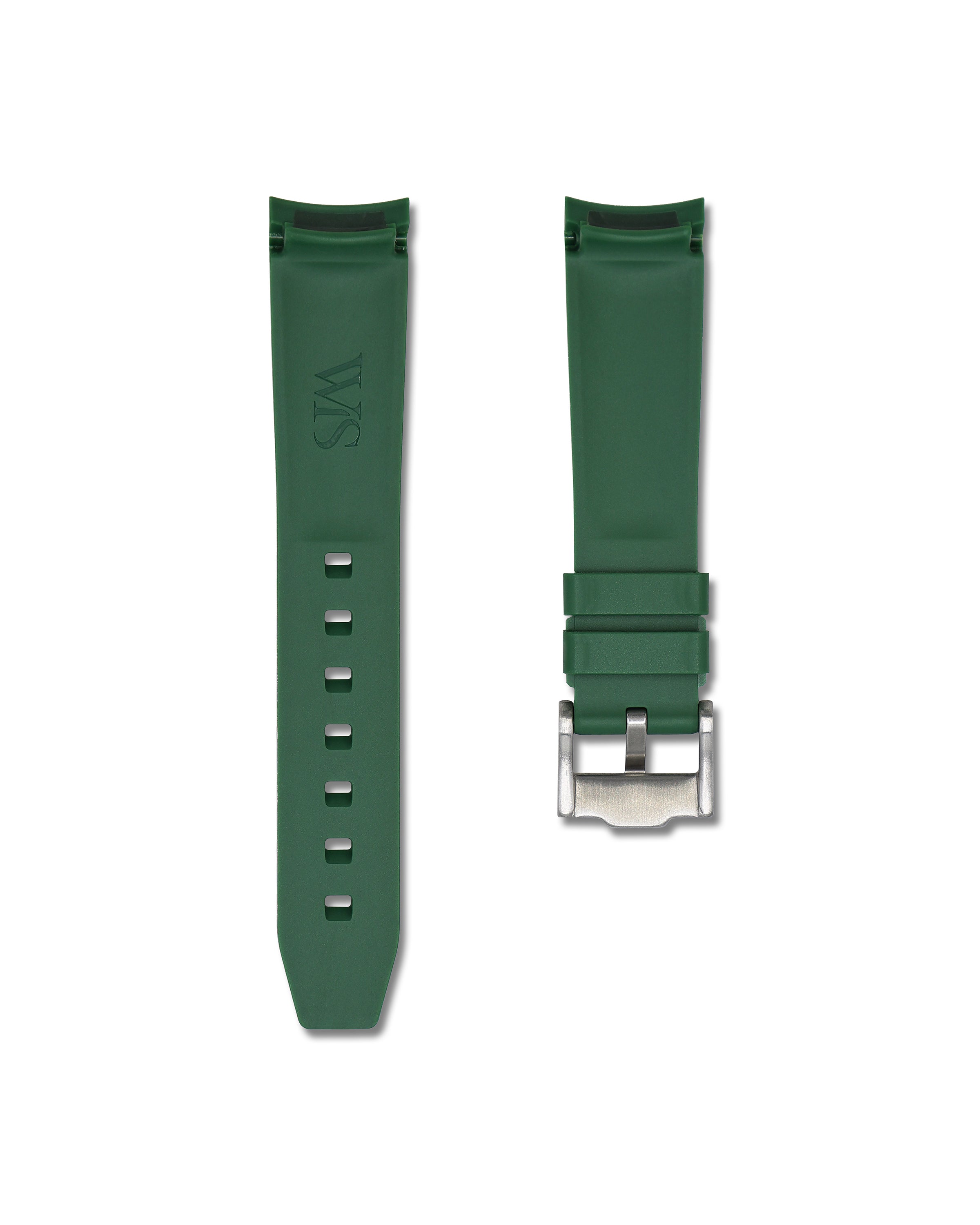 20mm Green Rubber Integrated Watch Band with White Stripe | WIS Watch Straps