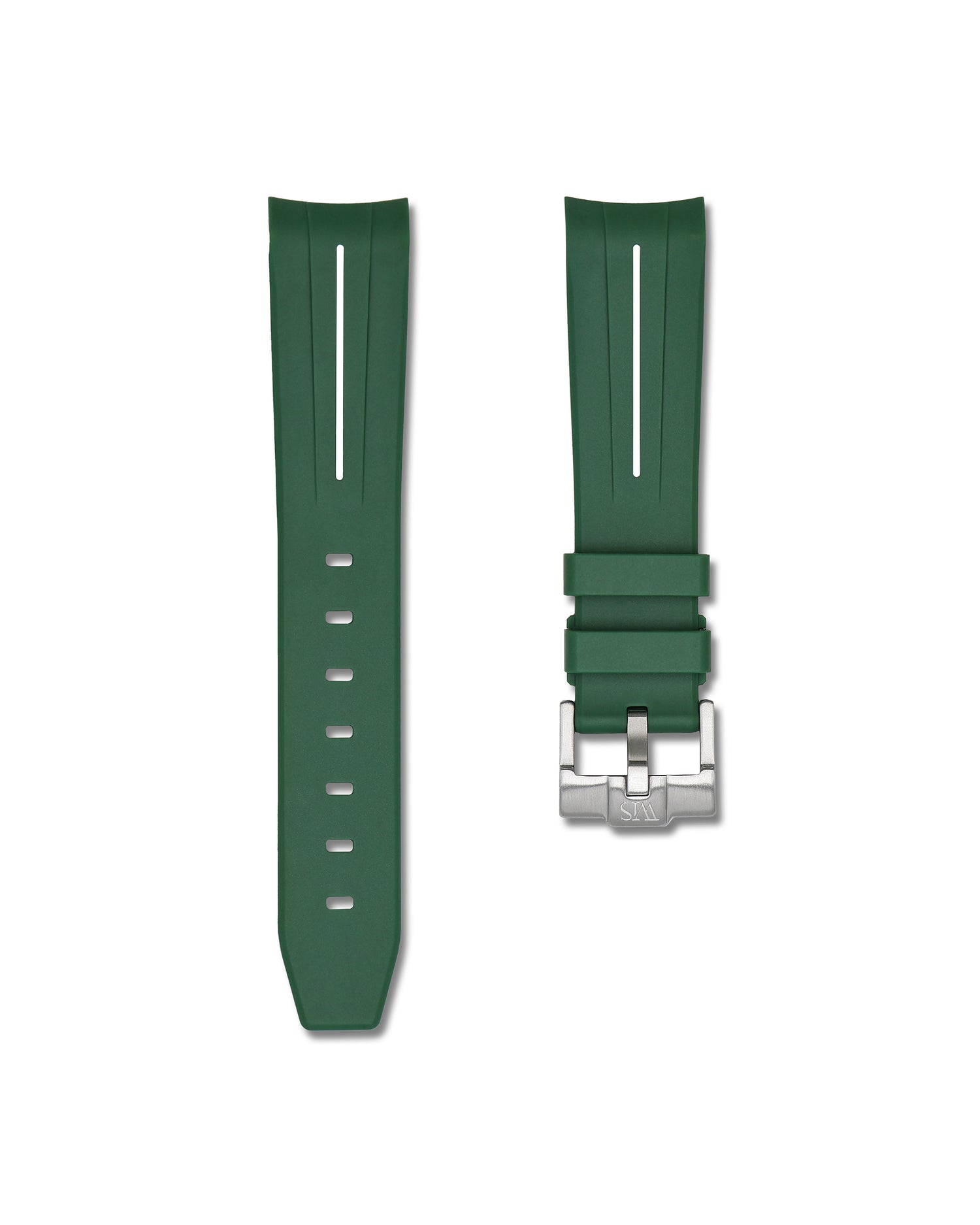 20mm Green Rubber Integrated Watch Strap with White Stripe | WIS Watch Straps