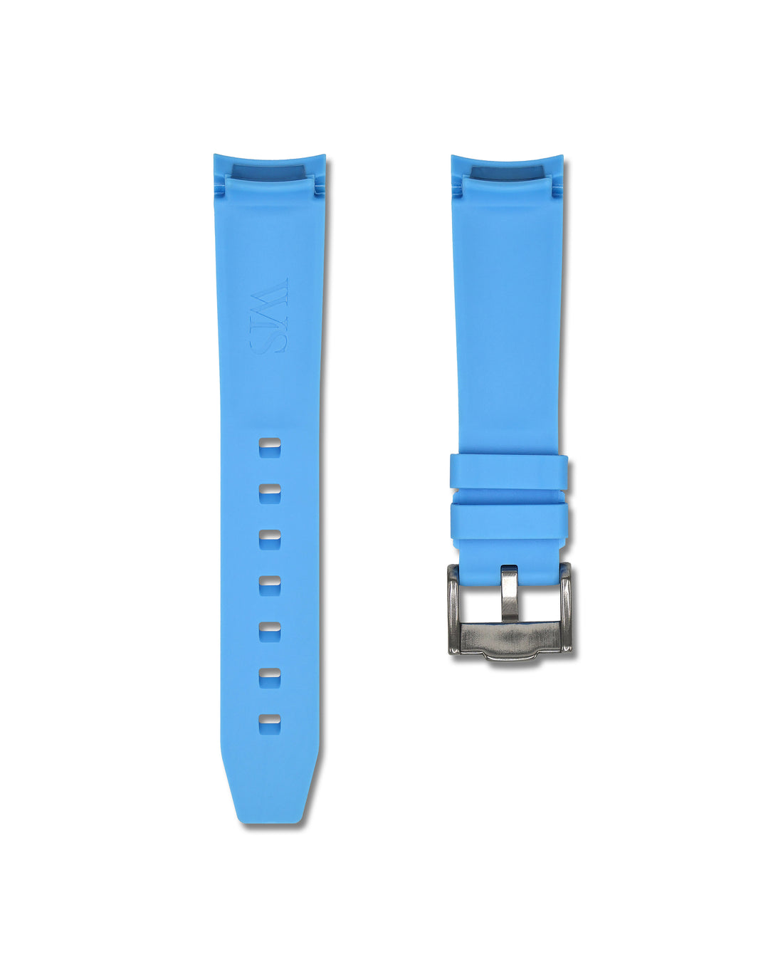 20mm Miami Blue Rubber Integrated Watch Strap with White Stripe | WIS Watch Straps
