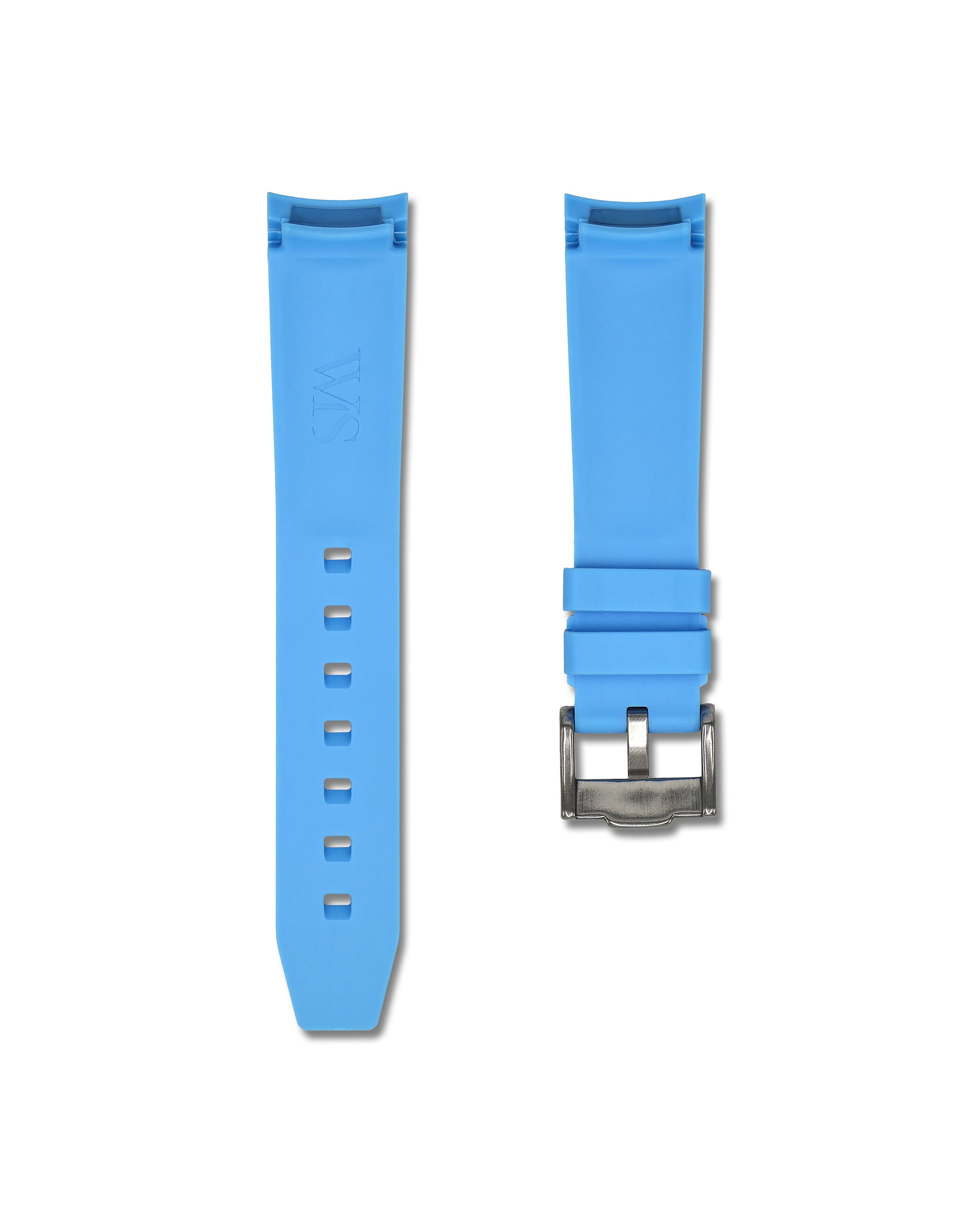 20mm Miami Blue Rubber Integrated Watch Strap with White Stripe | WIS Watch Straps