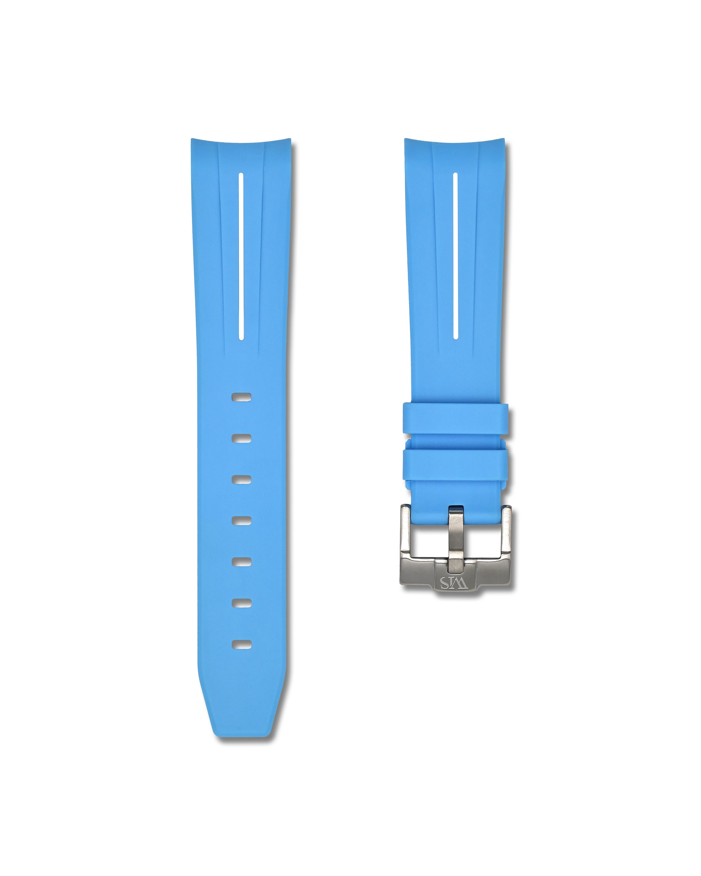 20mm Miami Blue Rubber Integrated Watch Strap with White Stripe | WIS Watch Straps