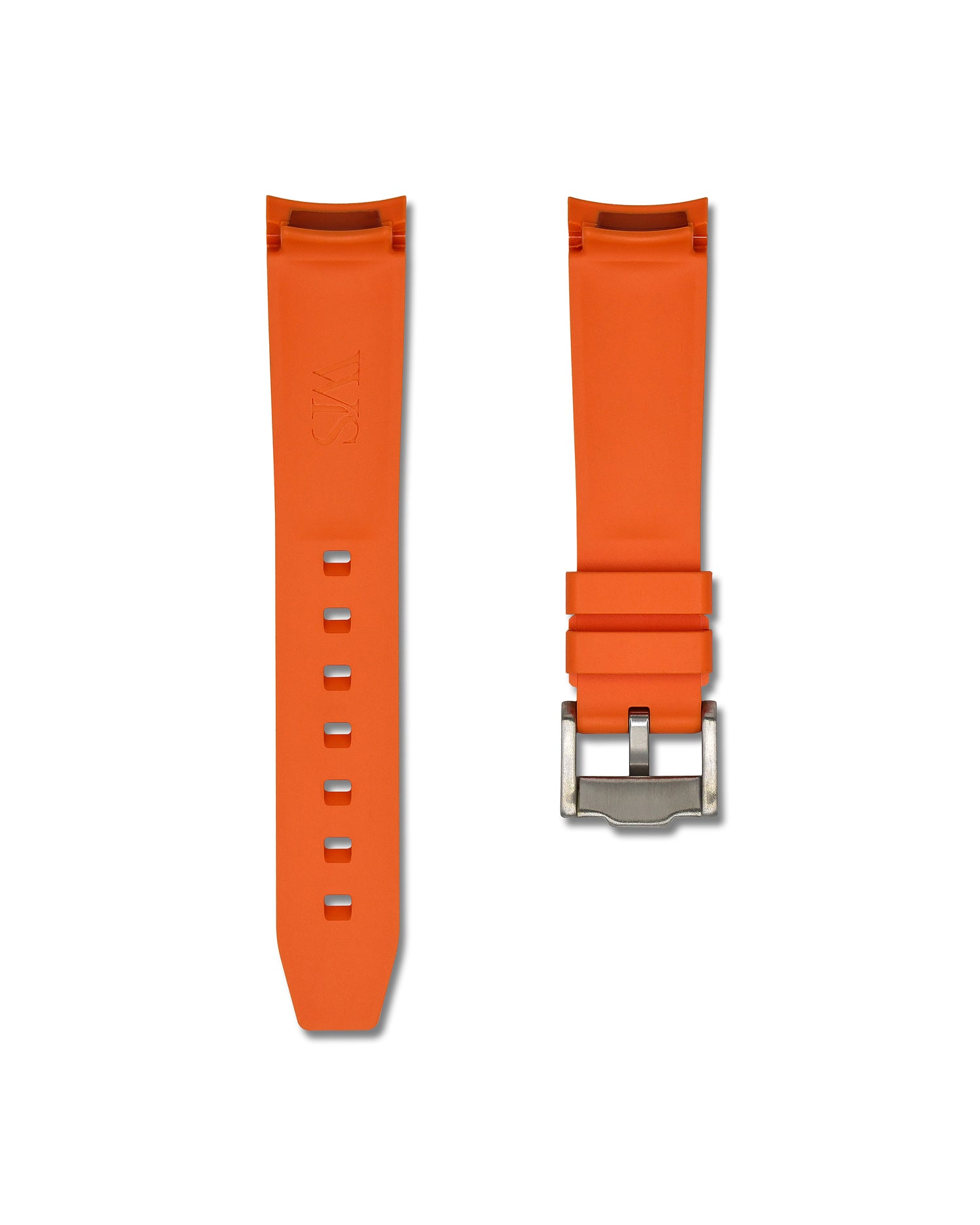 20mm Orange Rubber Integrated Watch Band with White Stripe | WIS Watch Straps