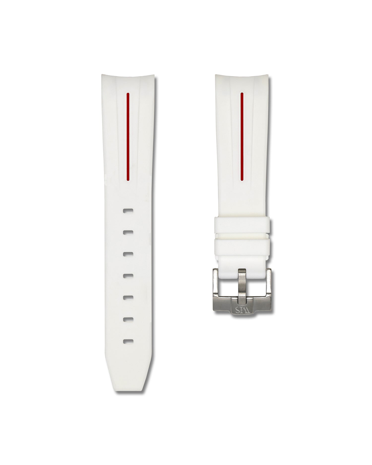 20mm White Rubber Integrated Watch Strap with Red Stripe | WIS Watch Straps