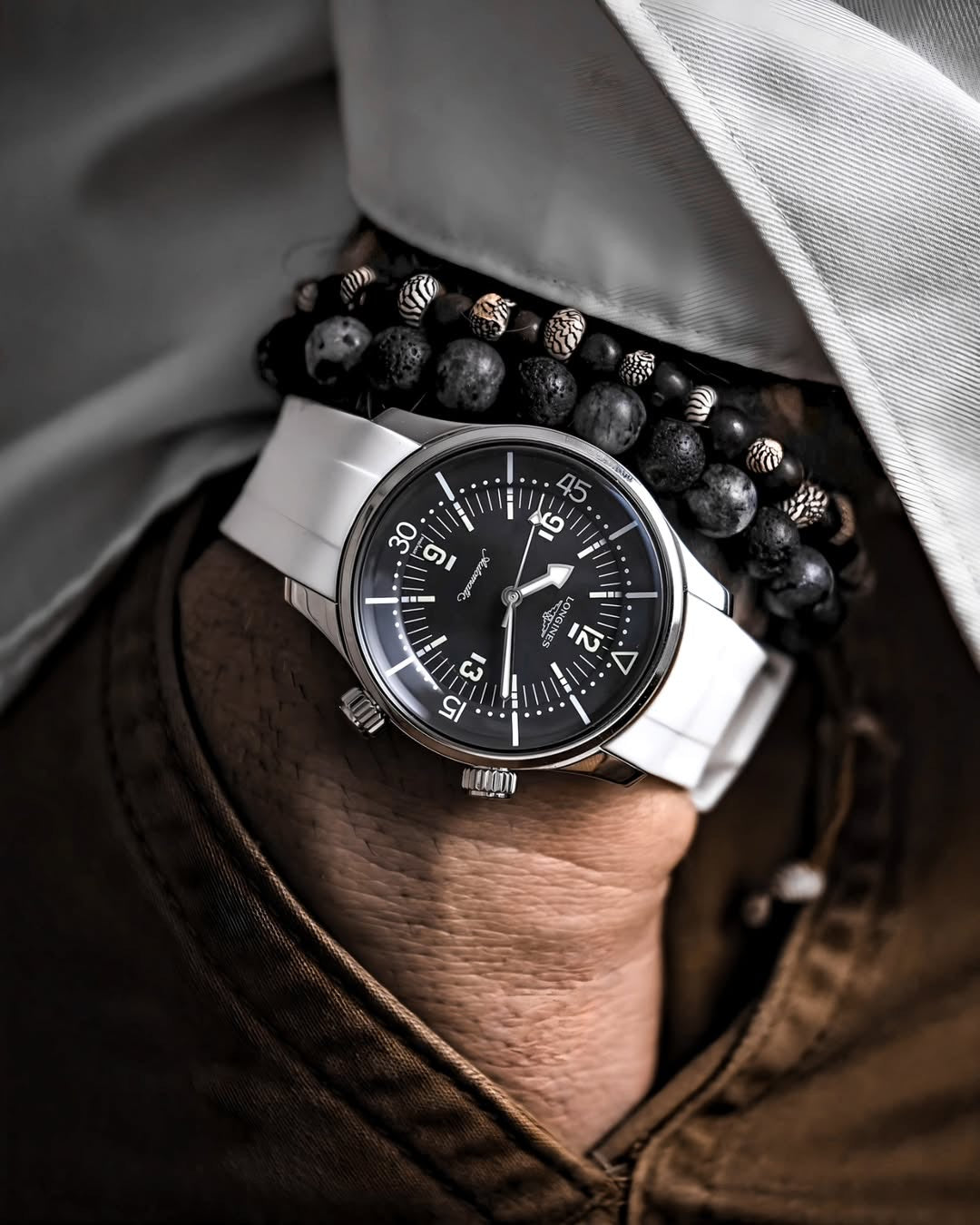 Integrated White Rubber 20mm Watch Band on Longines| WIS Watch Straps