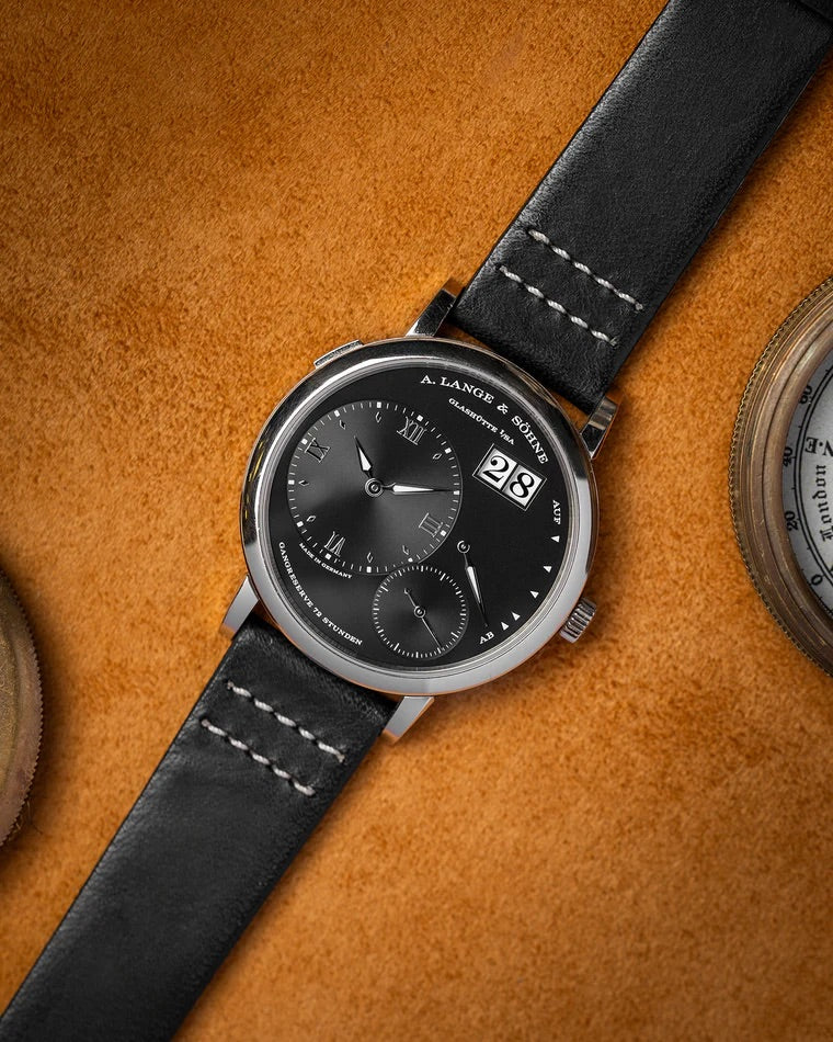 Tuxedo Black - White Stitched Leather Watch Strap For IWC Pilot Chronograph 41