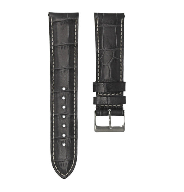 CHARCOAL GREY - ALLIGATOR LEATHER WATCH STRAP FOR BAUME & MERCIER CAPELAND AUTOMATIC