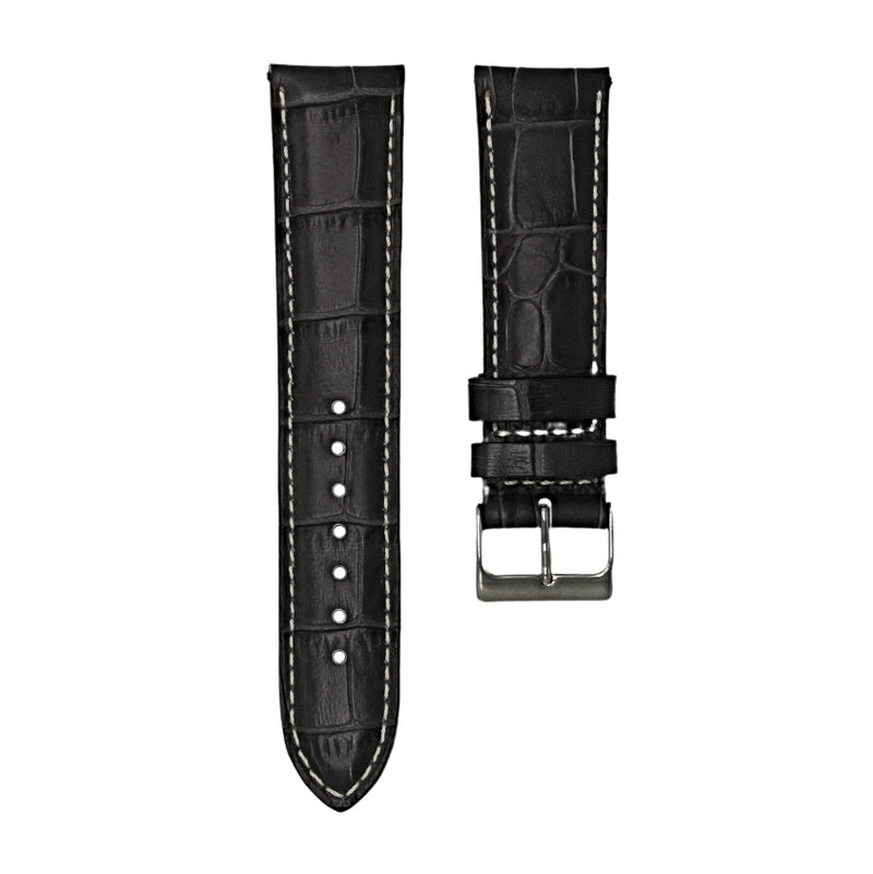 TUXEDO BLACK - ALLIGATOR LEATHER WATCH STRAP FOR BREITLING NAVITIMER SERIES