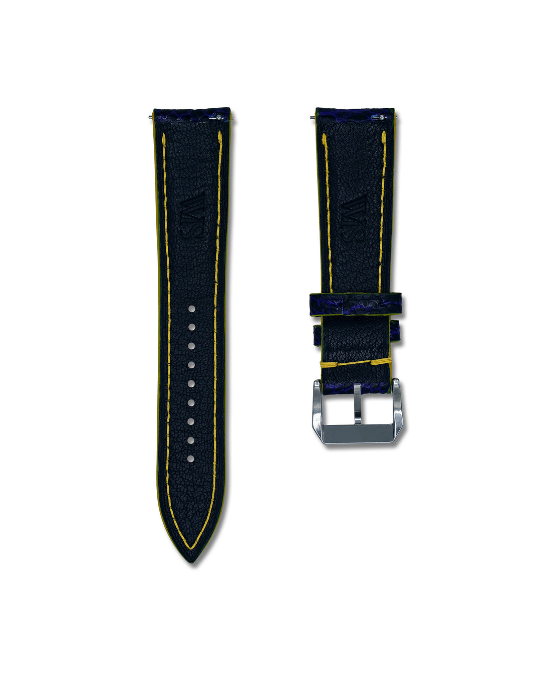 22mm Blue and Yellow Genuine Ostrich Shin Leather Watch Straps | WIS Watch Straps