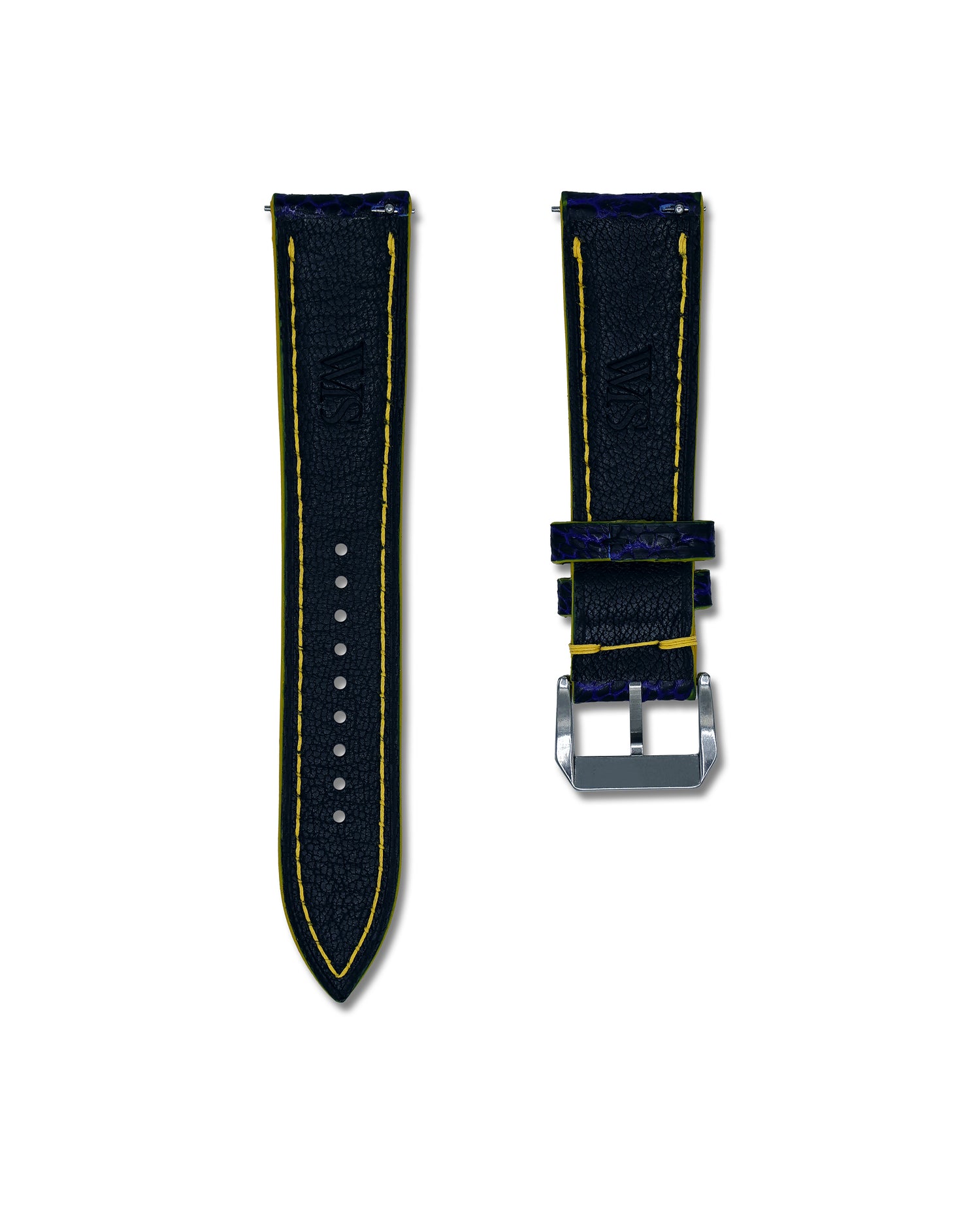 22mm Blue and Yellow Genuine Ostrich Shin Leather Watch Straps | WIS Watch Straps