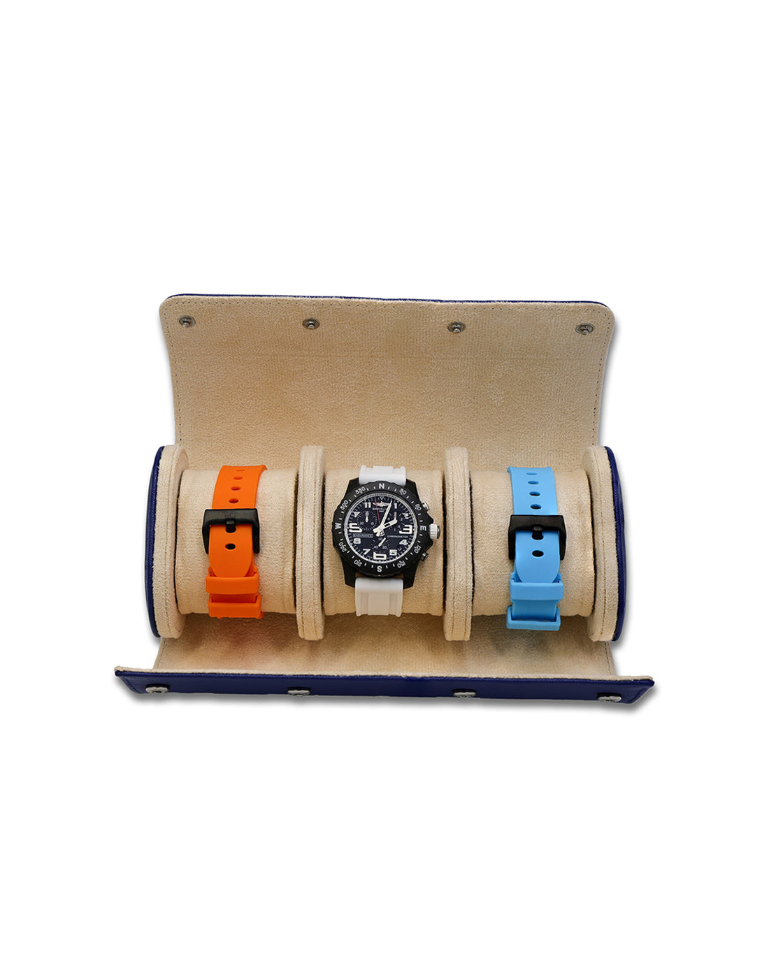 Watch Strap Storage Watch Roll Blue Leather | WIS Watch Straps