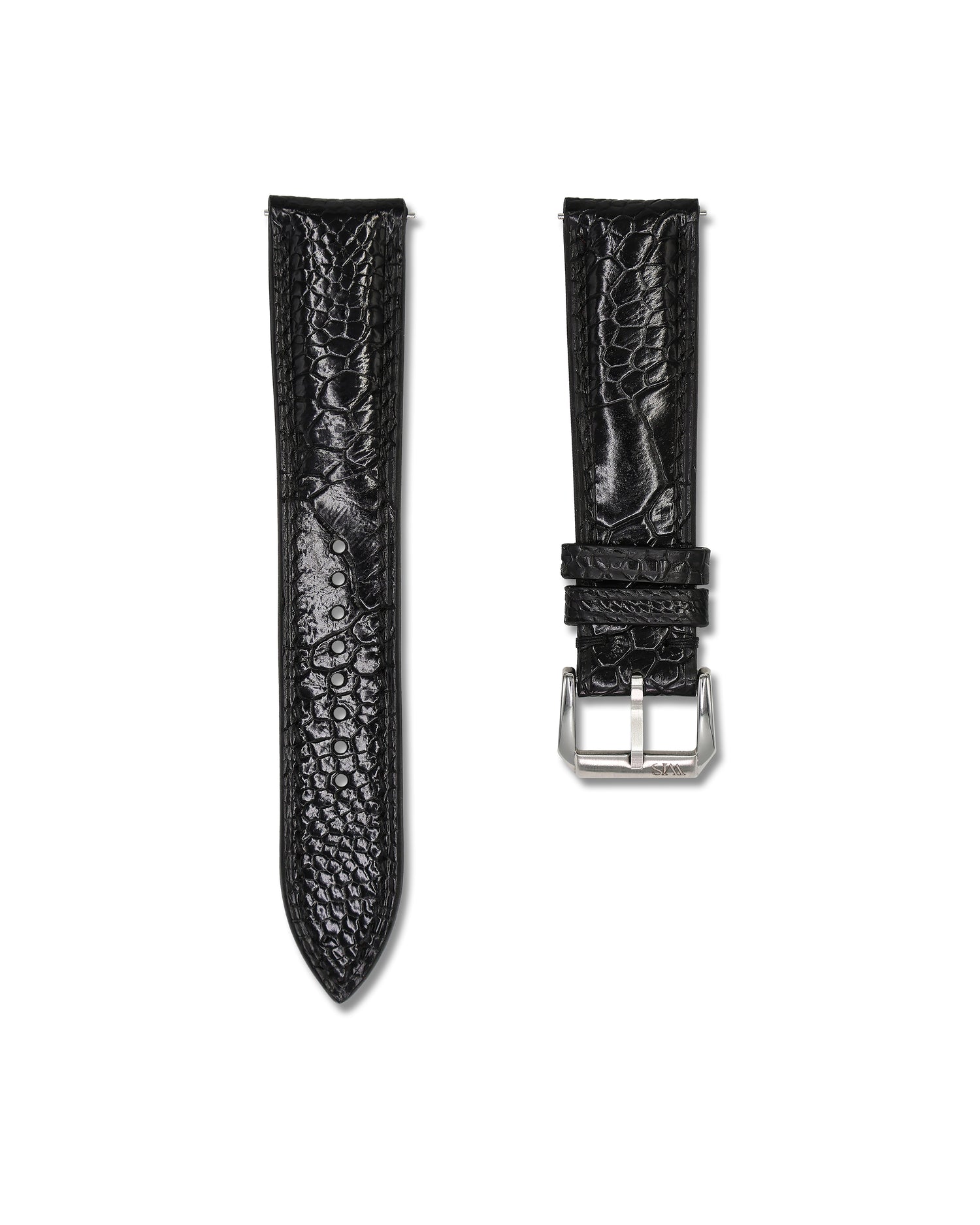 Black Ostrich Shin Leather Bespoke Handmade Watch Band | WIS Watch Straps