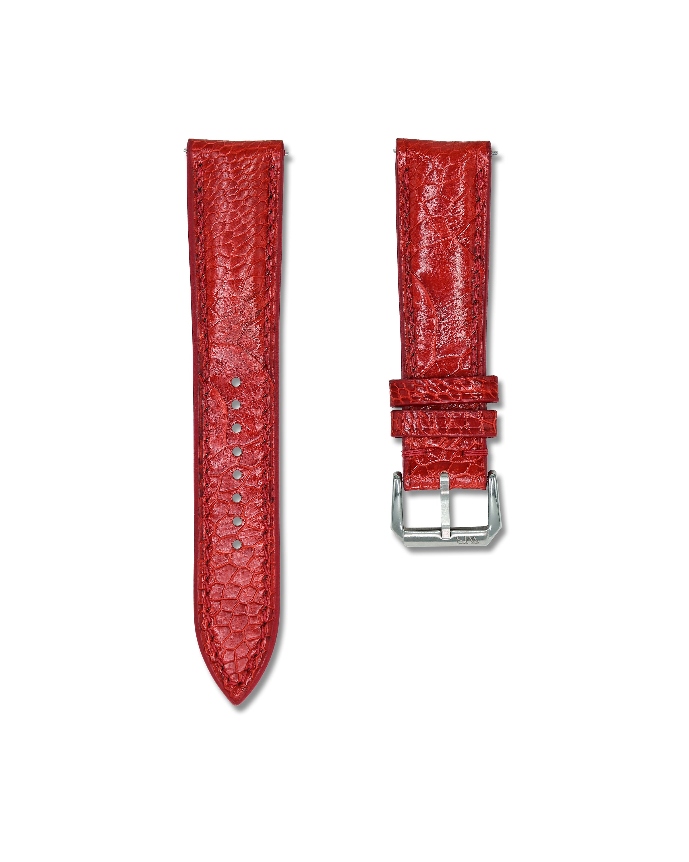 Red Ostrich Shin Leather Bespoke Handmade Watch Band | WIS Watch Straps