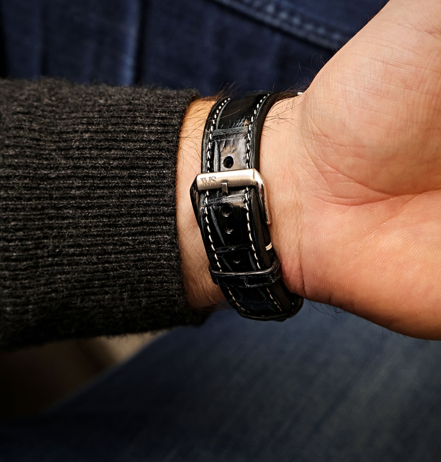 Black Alligator Quick Release Watch Band | WIS Watch Straps