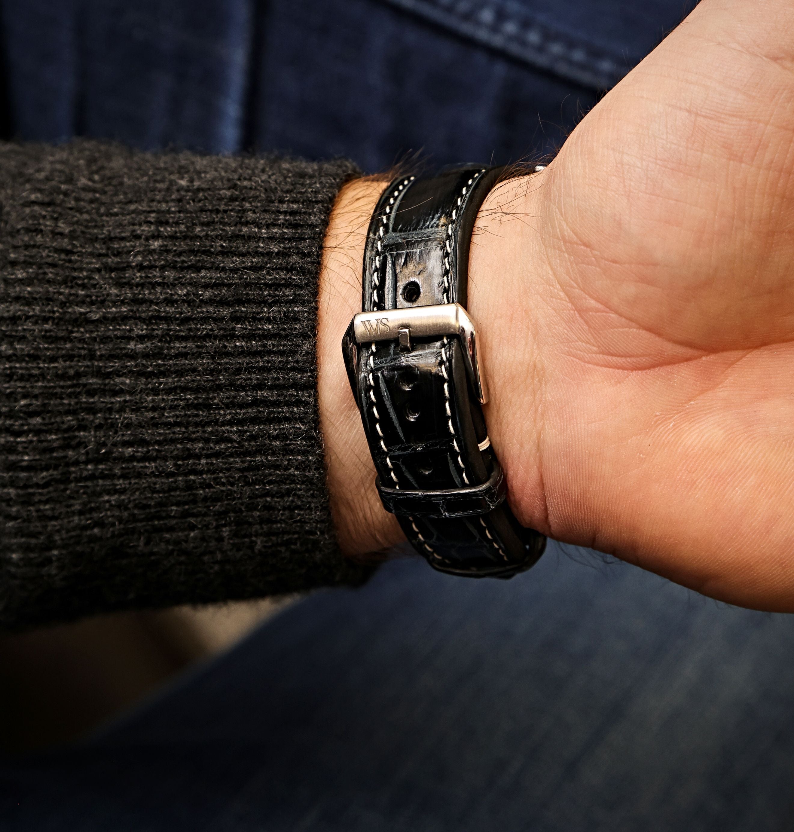 Black Alligator Quick Release Watch Band | WIS Watch Straps