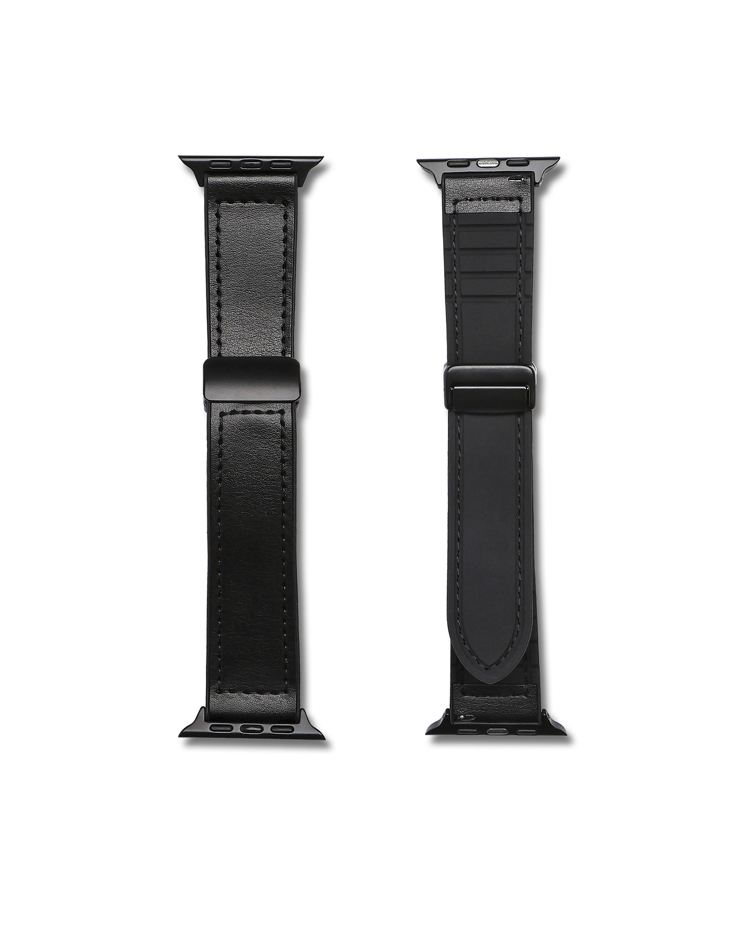 Black Leather and Rubber Apple Watch Strap | WIS