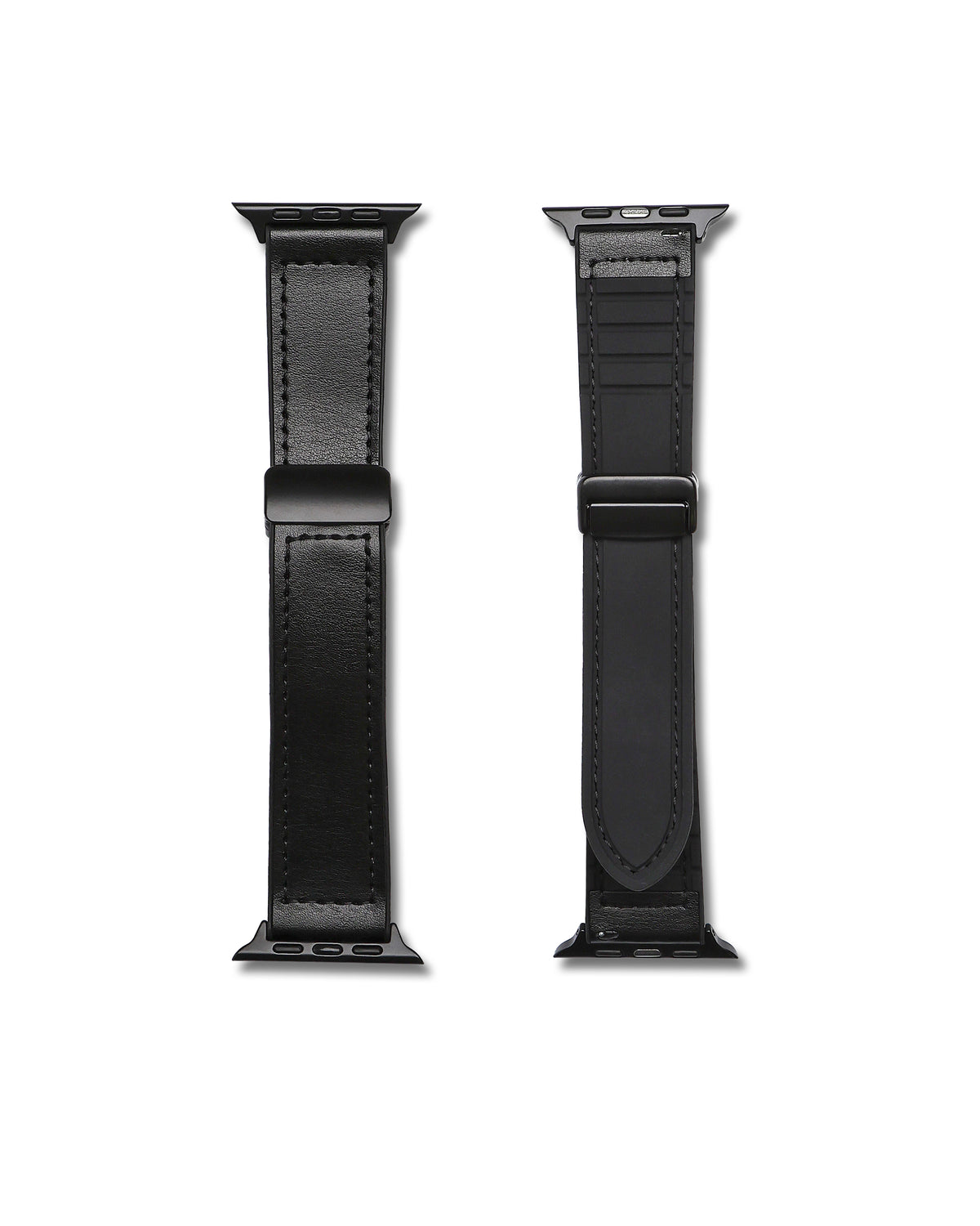Black Leather and Rubber Apple Watch Strap | WIS