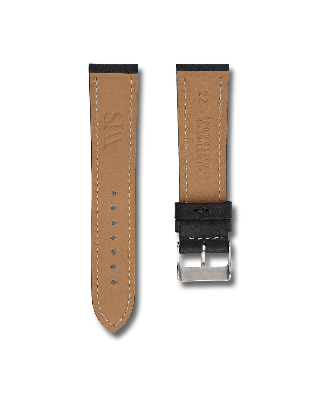 Black Flat Padded Leather Watch Strap | WIS
