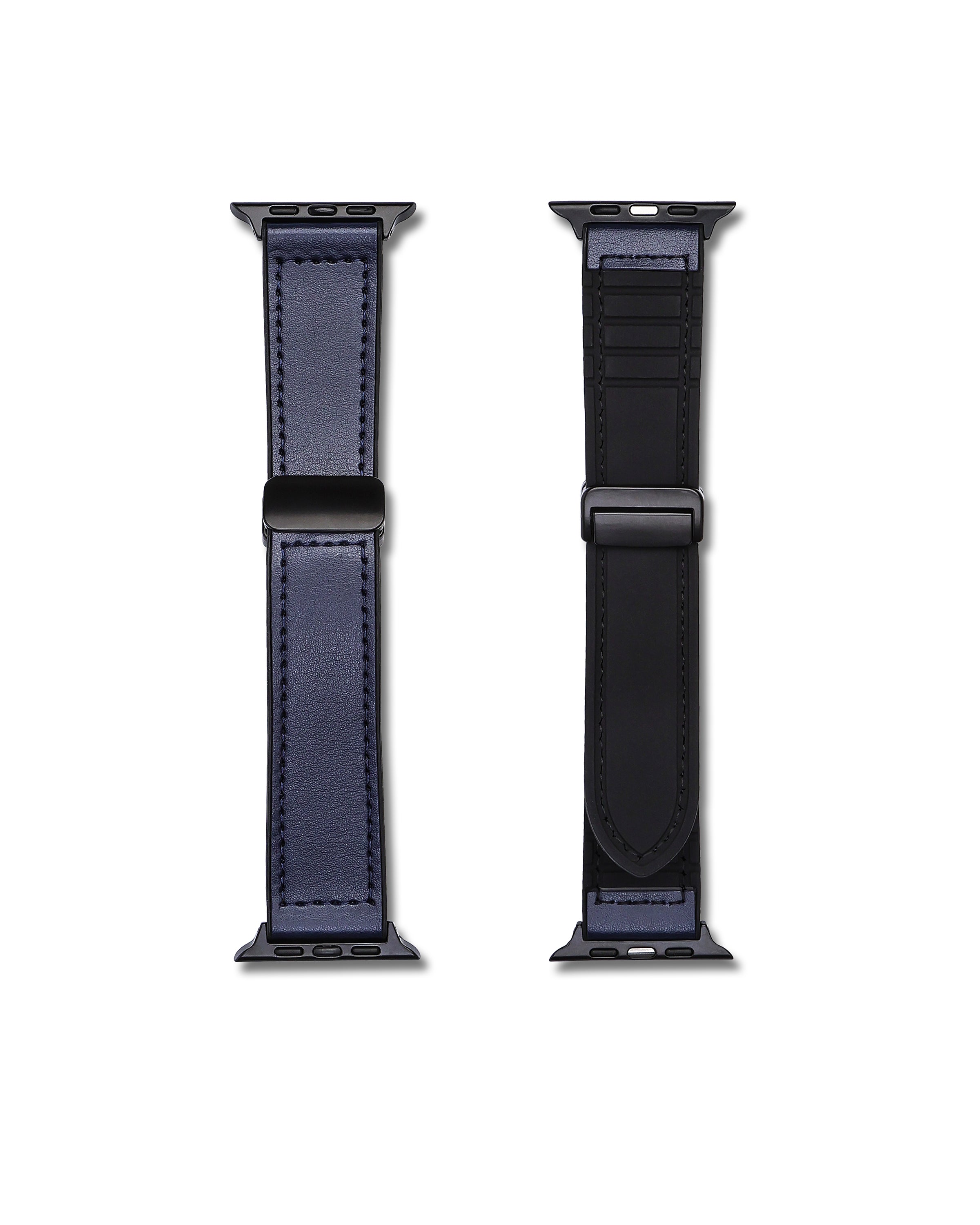 Navy Blue Leather Rubber Magnetic Apple Watch Band | WIS Watch Straps