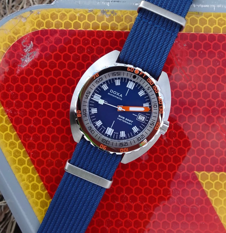 Blue 20mm Woven Nylon on Doxa | WIS Watch Straps