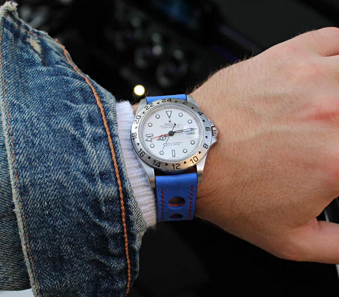 Racing Blue Leather Rally Strap | WIS Watch sTRAPS
