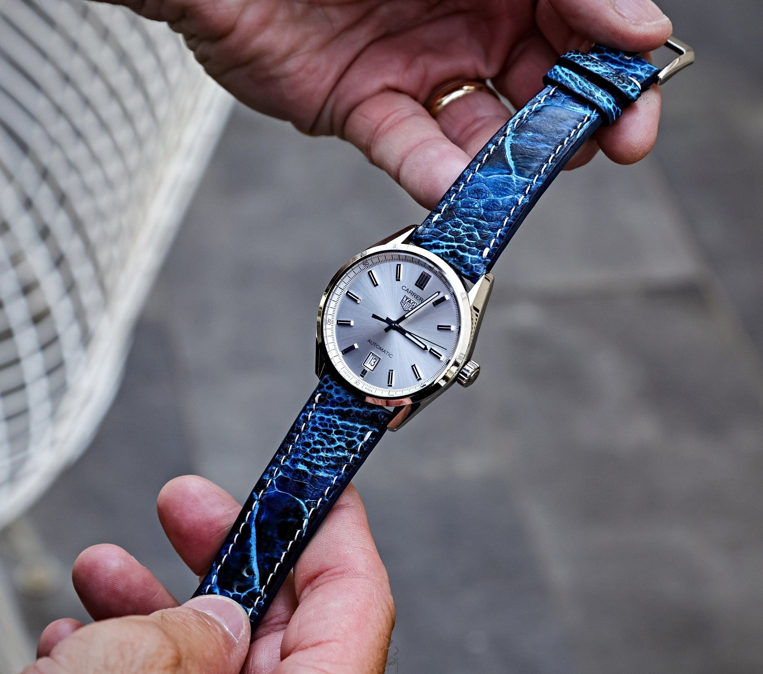 Blue Ostrich Shin Handmade Exotic Leather Watch Band | WIS Watch Straps