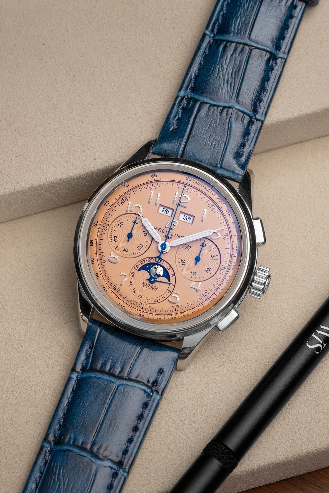 Blue Alligator Leather WIS Watch Strap on Breitling 