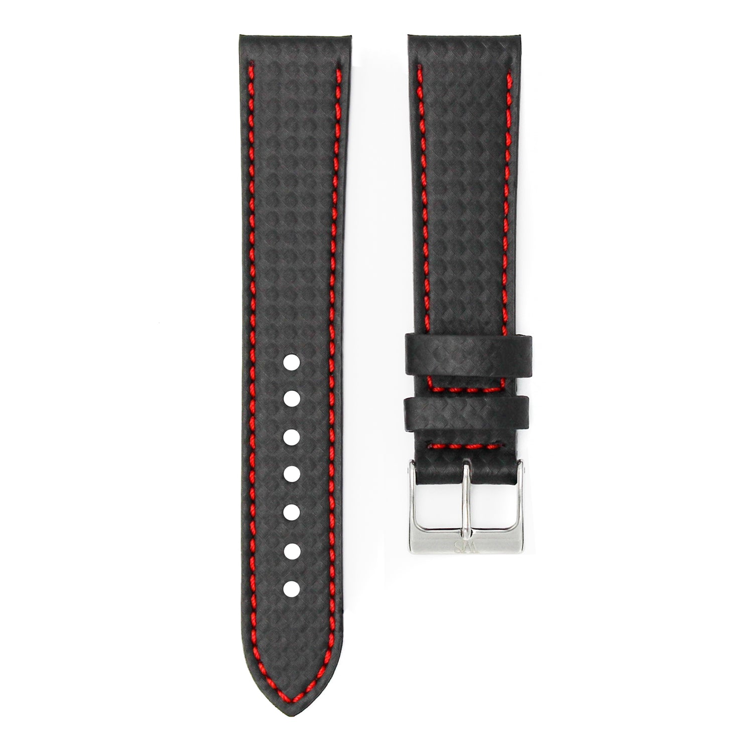 Correa de reloj de fibra de carbono roja - Hecha a mano en piel con veta de carbono para Omega Seamaster
