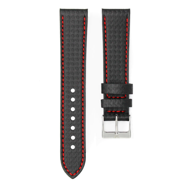 CARBON FIBER RED - HANDMADE CARBON GRAIN LEATHER WATCH STRAP FOR OMEGA X SWATCH MOONSWATCH