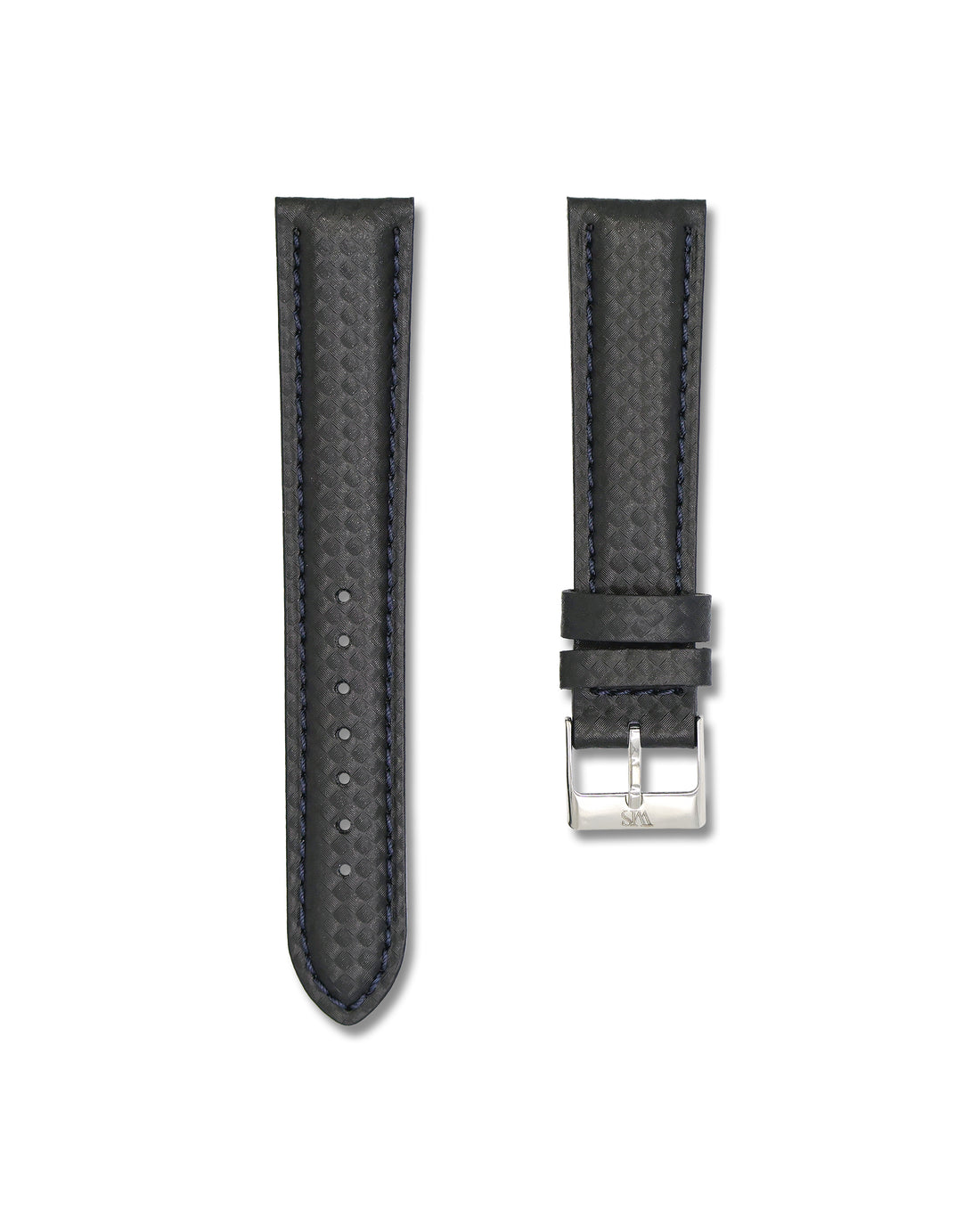 20mm Carbon Fiber Leather Blue Stitched Watch Band | WIS Watch Straps