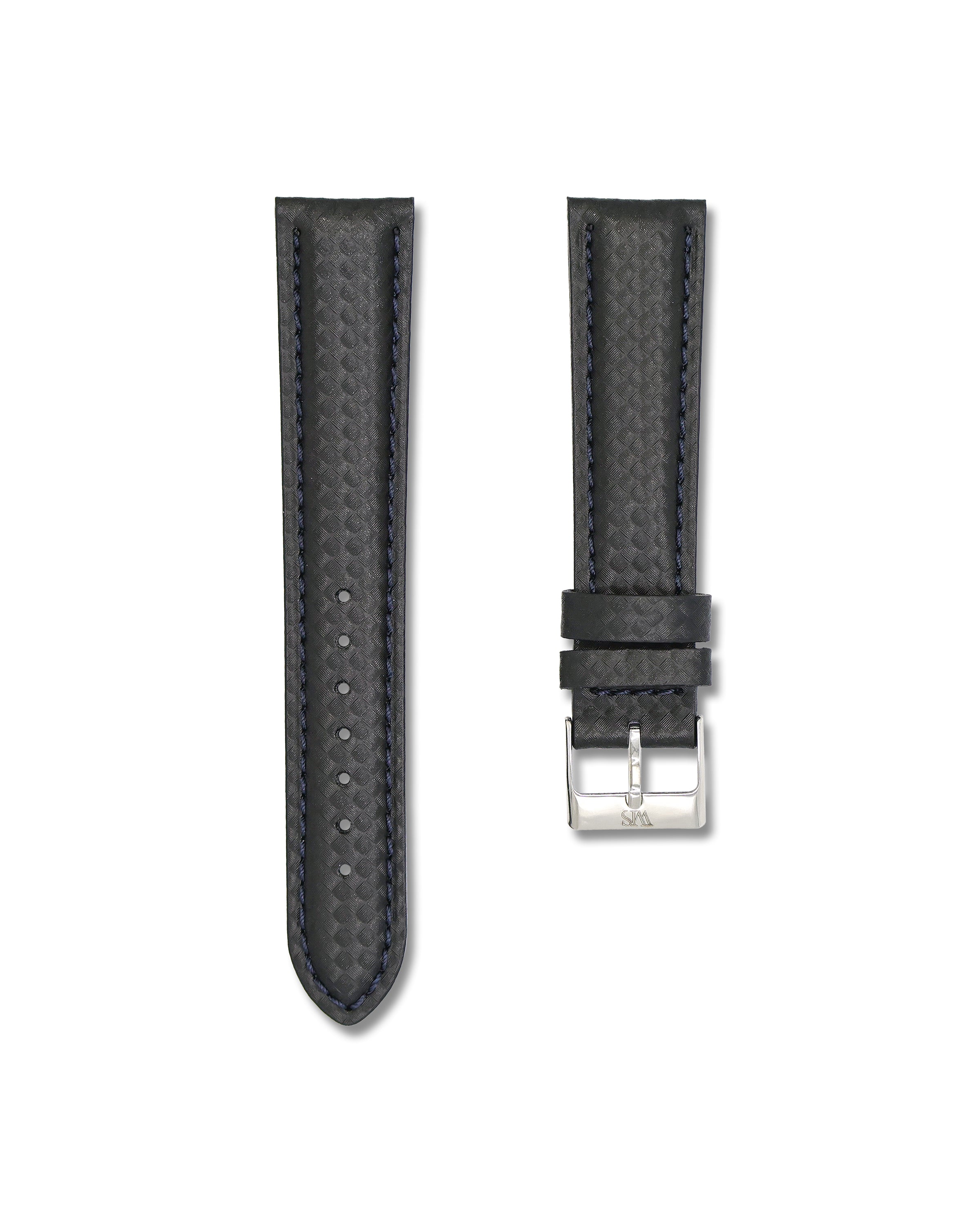 20mm Carbon Fiber Leather Blue Stitched Watch Band | WIS Watch Straps