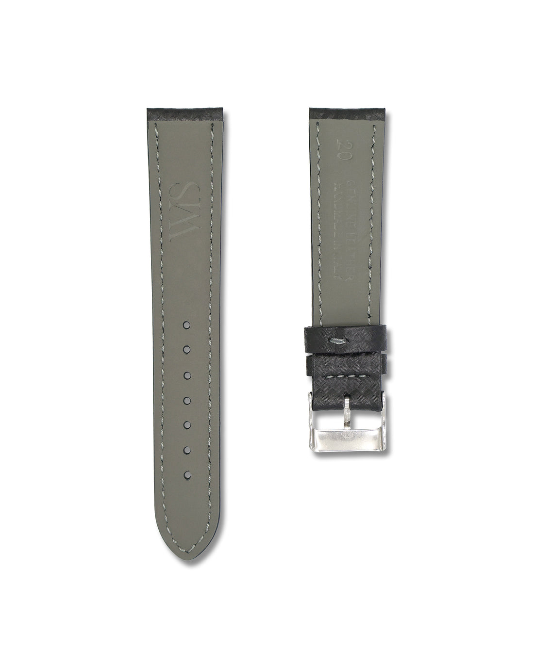20mm Carbon Fiber Grey Stitched Leather Watch Straps | WIS Watch Straps