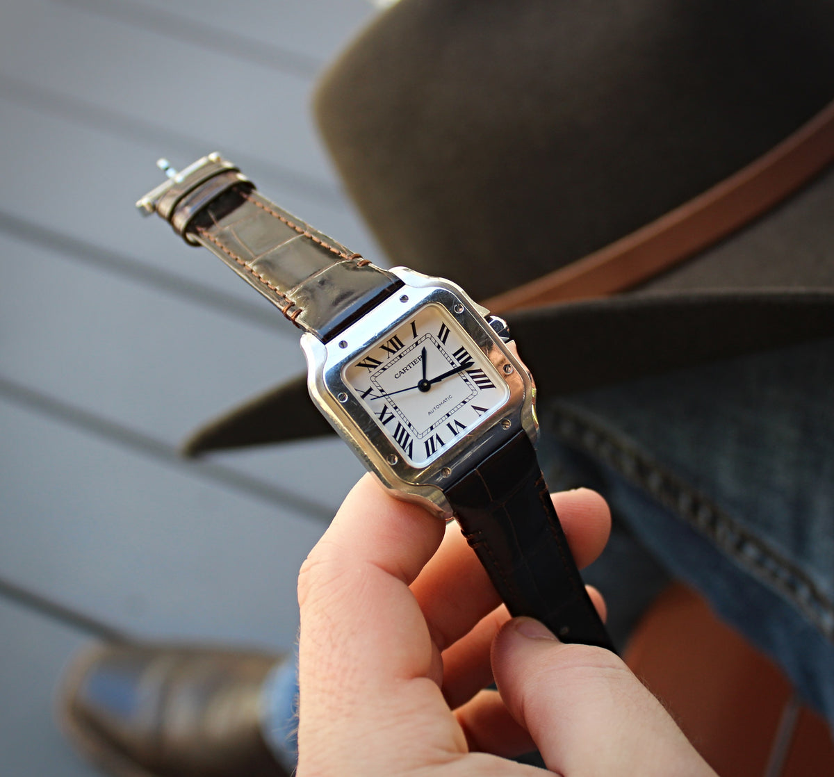 Brown Crocodile Leather WIS Watch Straps for Cartier Santos