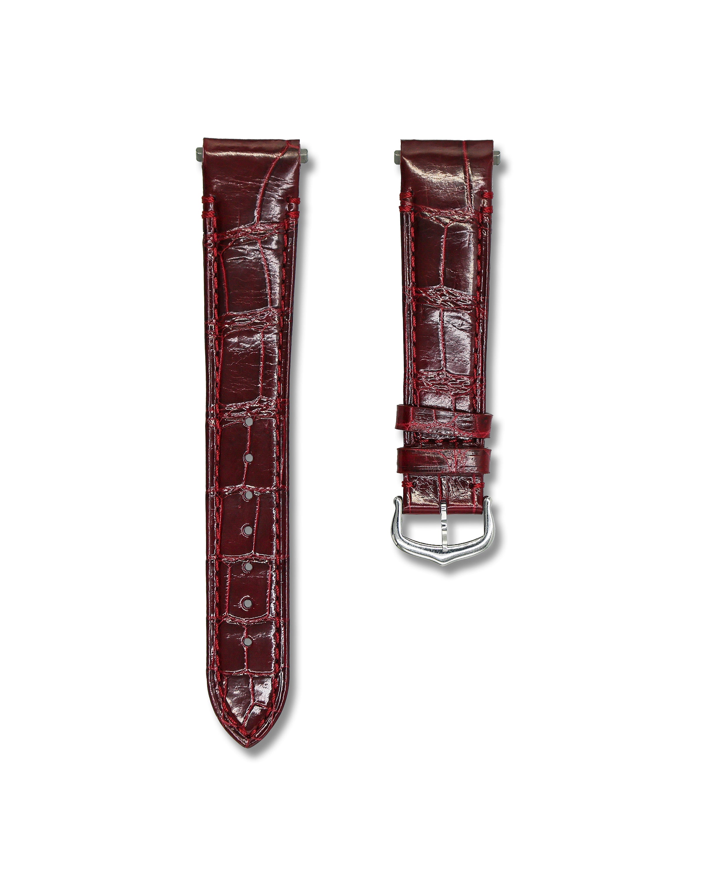 Bordeaux Red Alligator Leather Watch Strap For Cartier Santos