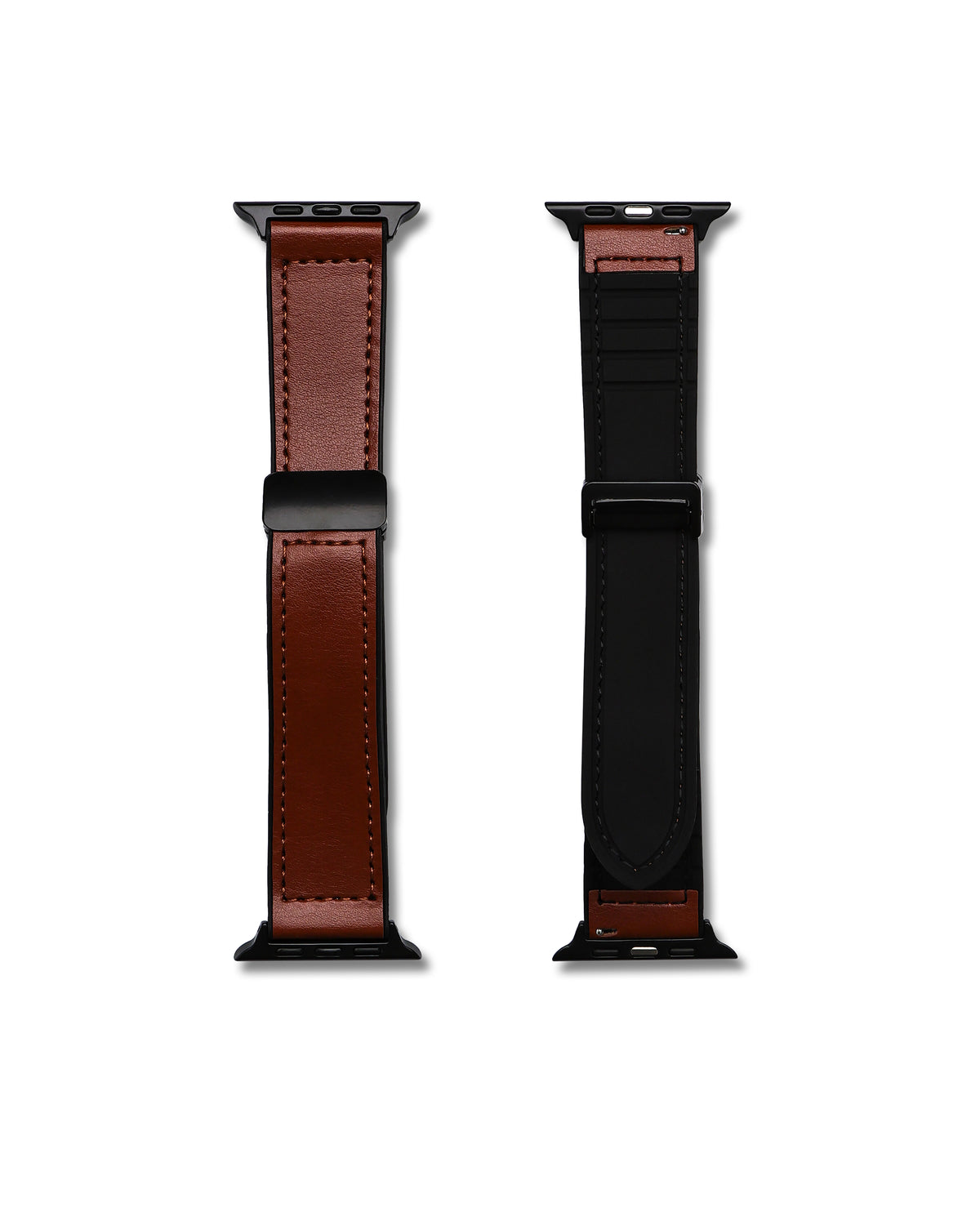 Brown Leather Rubber Magnetic Apple Watch Band | WIS Watch Straps