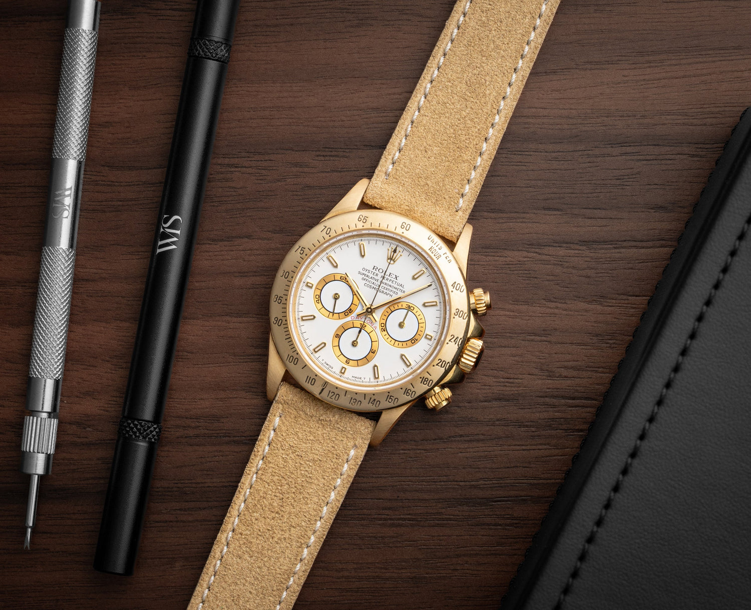 Rolex Daytona on WIS Straps Italian Leather Suede Tan Watch Band