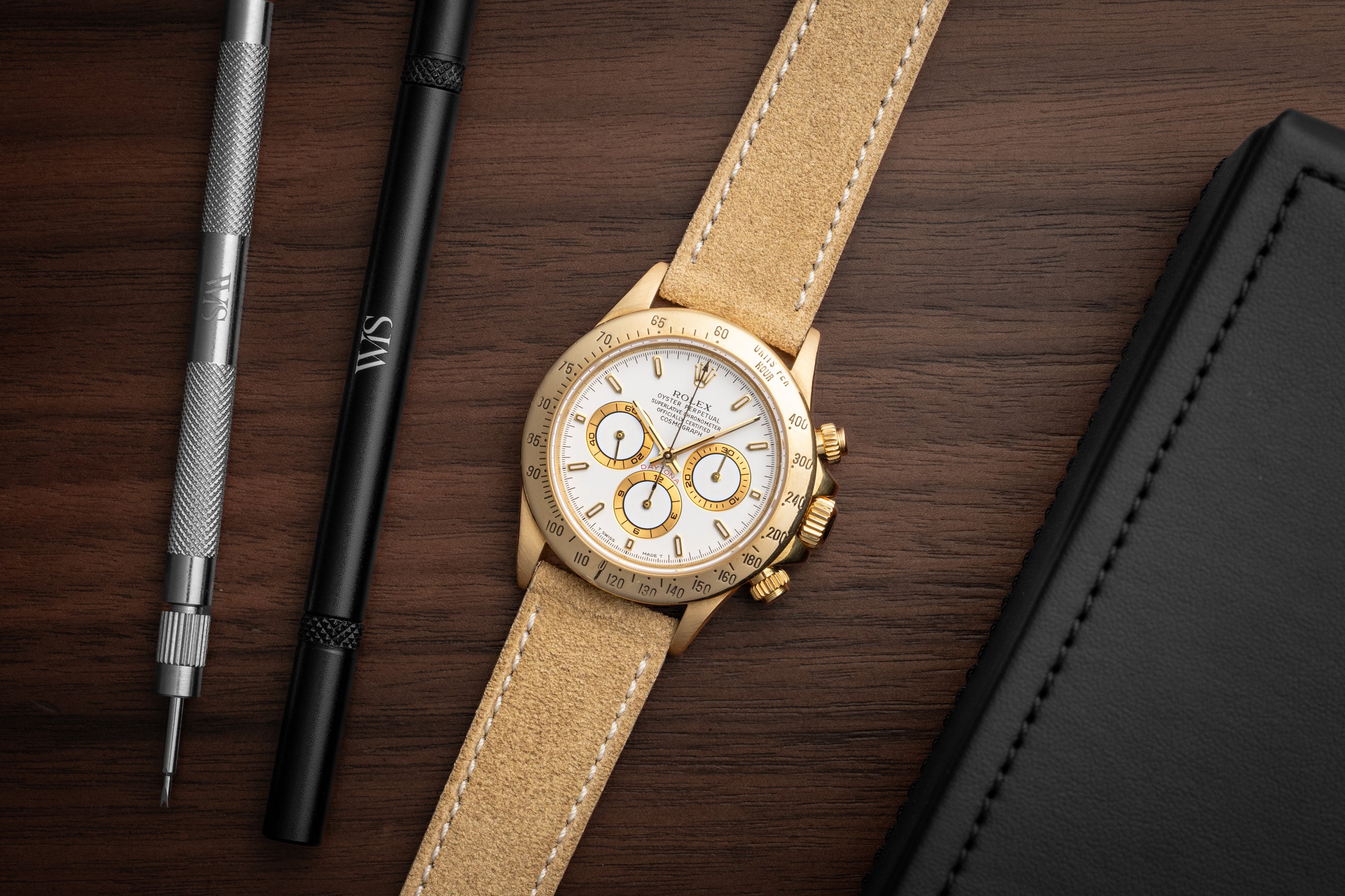 Rolex Daytona on WIS Straps Italian Leather Suede Tan Watch Band