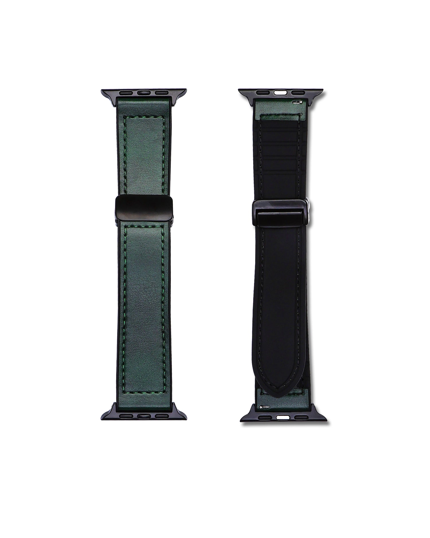 Green Leather Rubber Magnetic Apple Watch Band | WIS Watch Straps