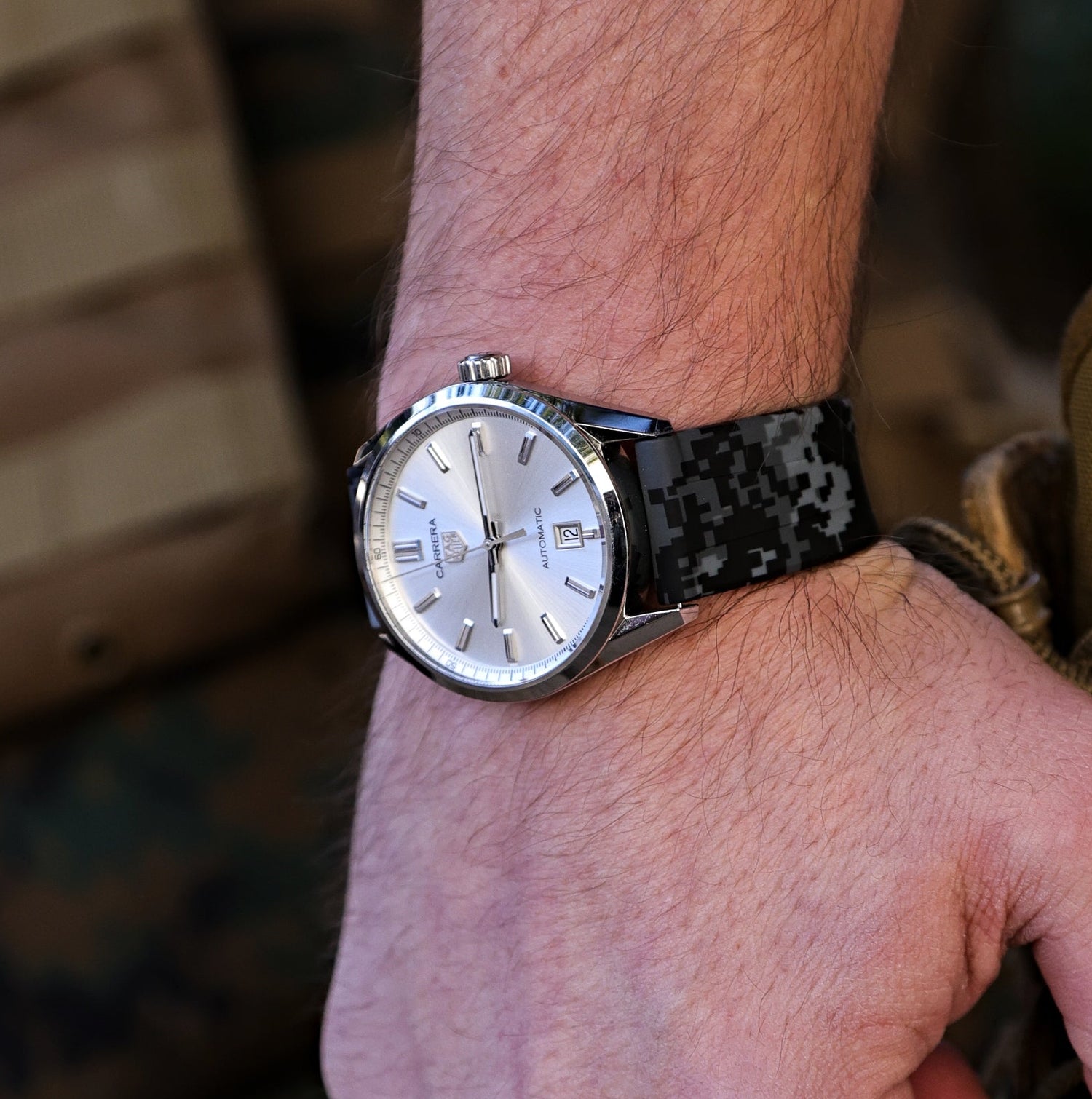 Grey Digital Camo Rubber Quick Release Watch Strap | WIS