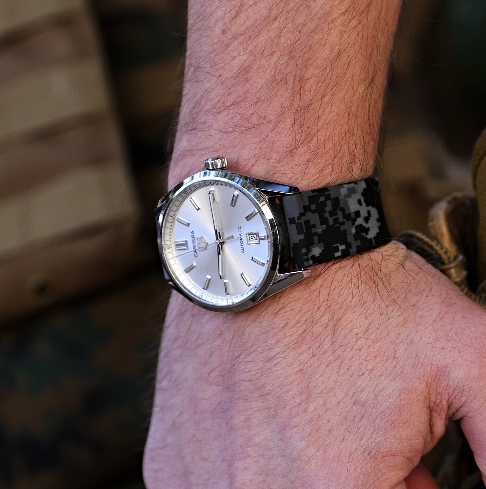 Grey Digital Camo Rubber Quick Release Watch Strap | WIS