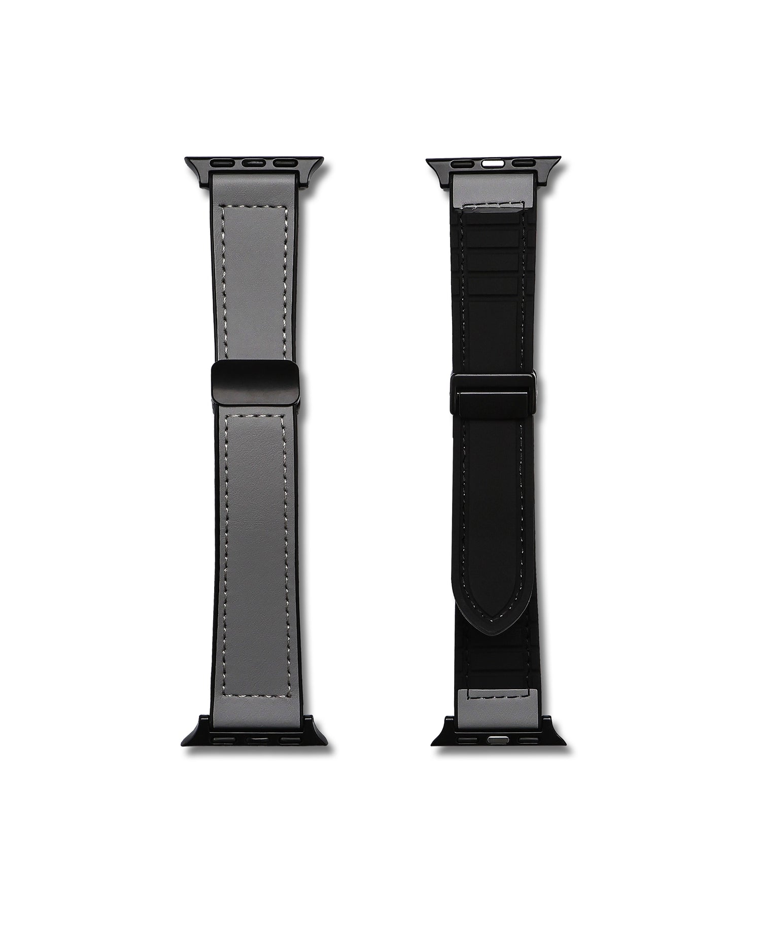 Grey Leather Rubber Magnetic Apple Watch Band | WIS Watch Straps