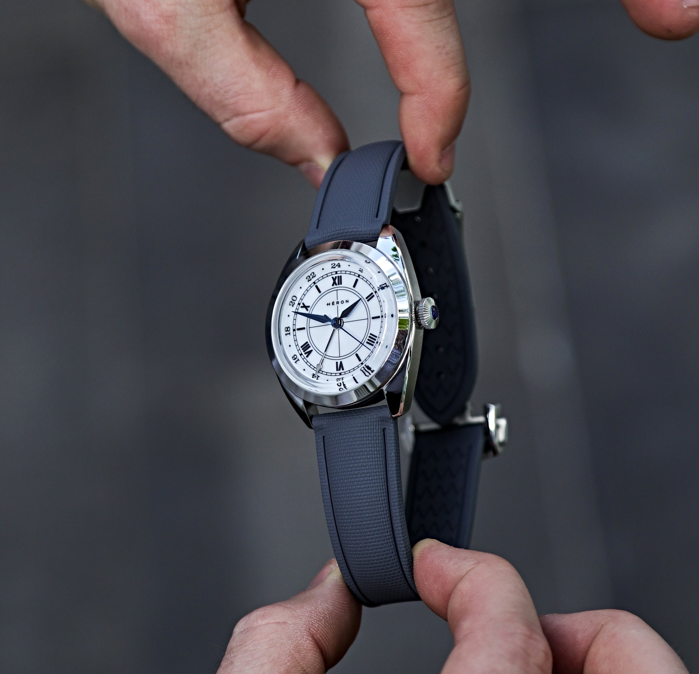 Grey Rubber Sailcloth Deployant Clasp Watch Band | WIS Watch Straps