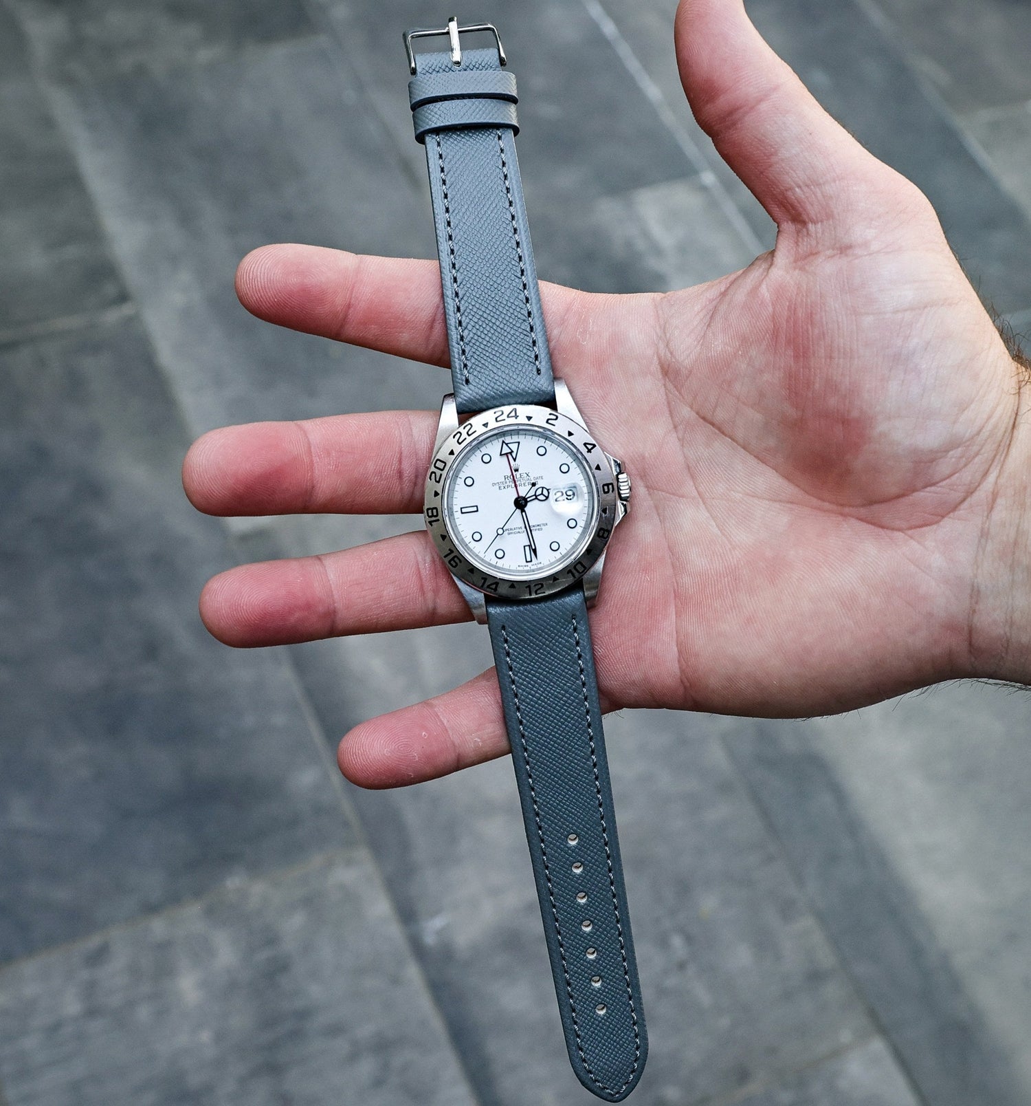 Italian Leather Grey Saffiano Watch Band | WIS Watch Straps