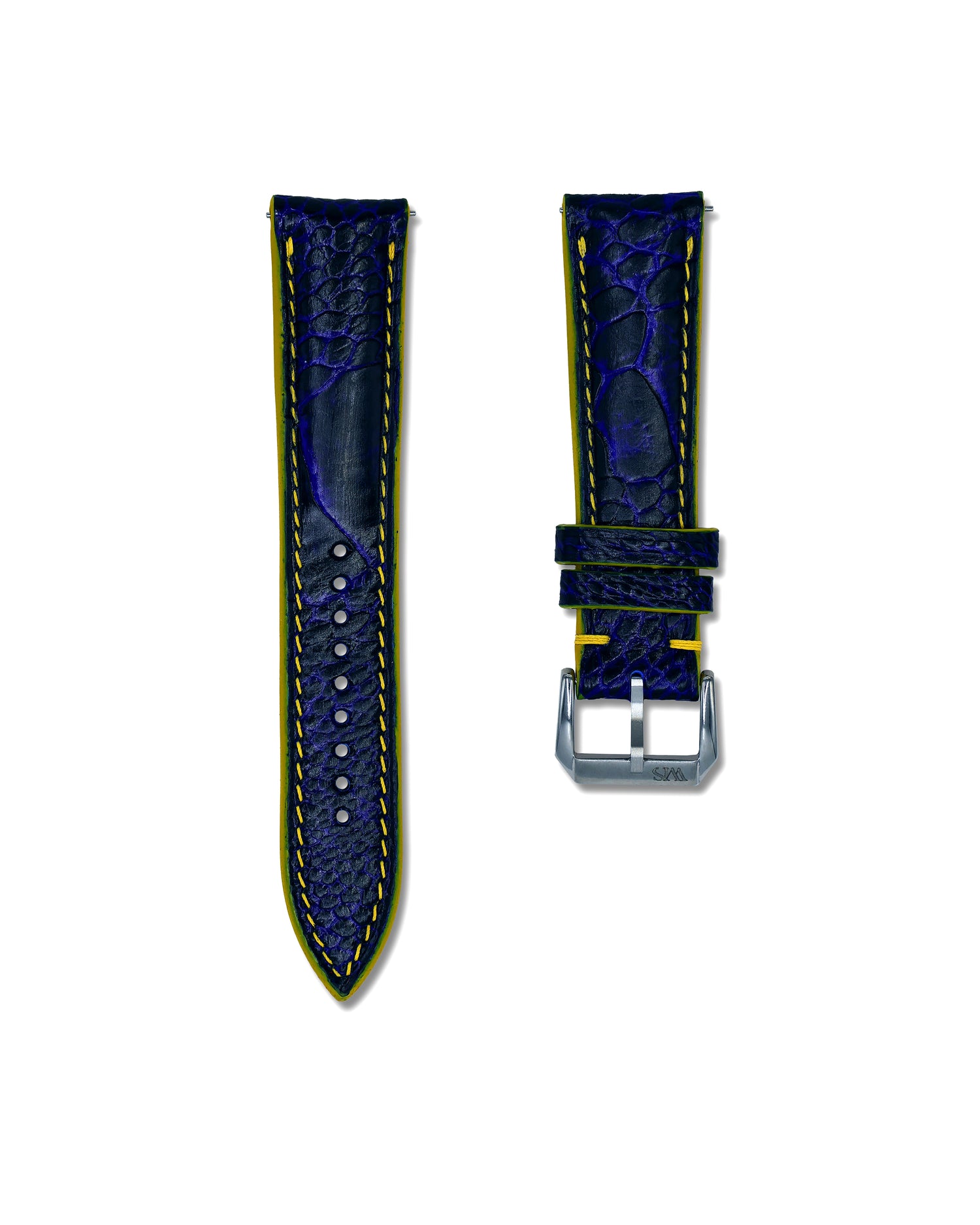 Blue and Yellow Genuine Ostrich Shin Leather Watch Straps | WIS Straps